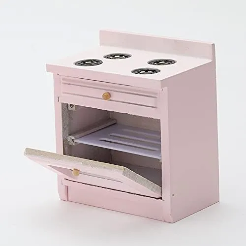 Miniature Furniture Dollhouse Kitchen Cabinets Set 1:12 Scale Wooden Model Freely Combined 4PCS Mini House Accessories Furnishings Kit Decoration Gift (Pink)