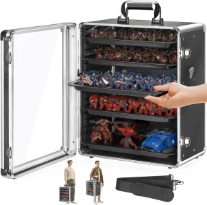 Miniatures Carrying Case with 5 Metal Trays, Magnetic Figure Display & Transport Box with Adjustable Shoulder Strap, Model Storage Holder for Collectible, Gift