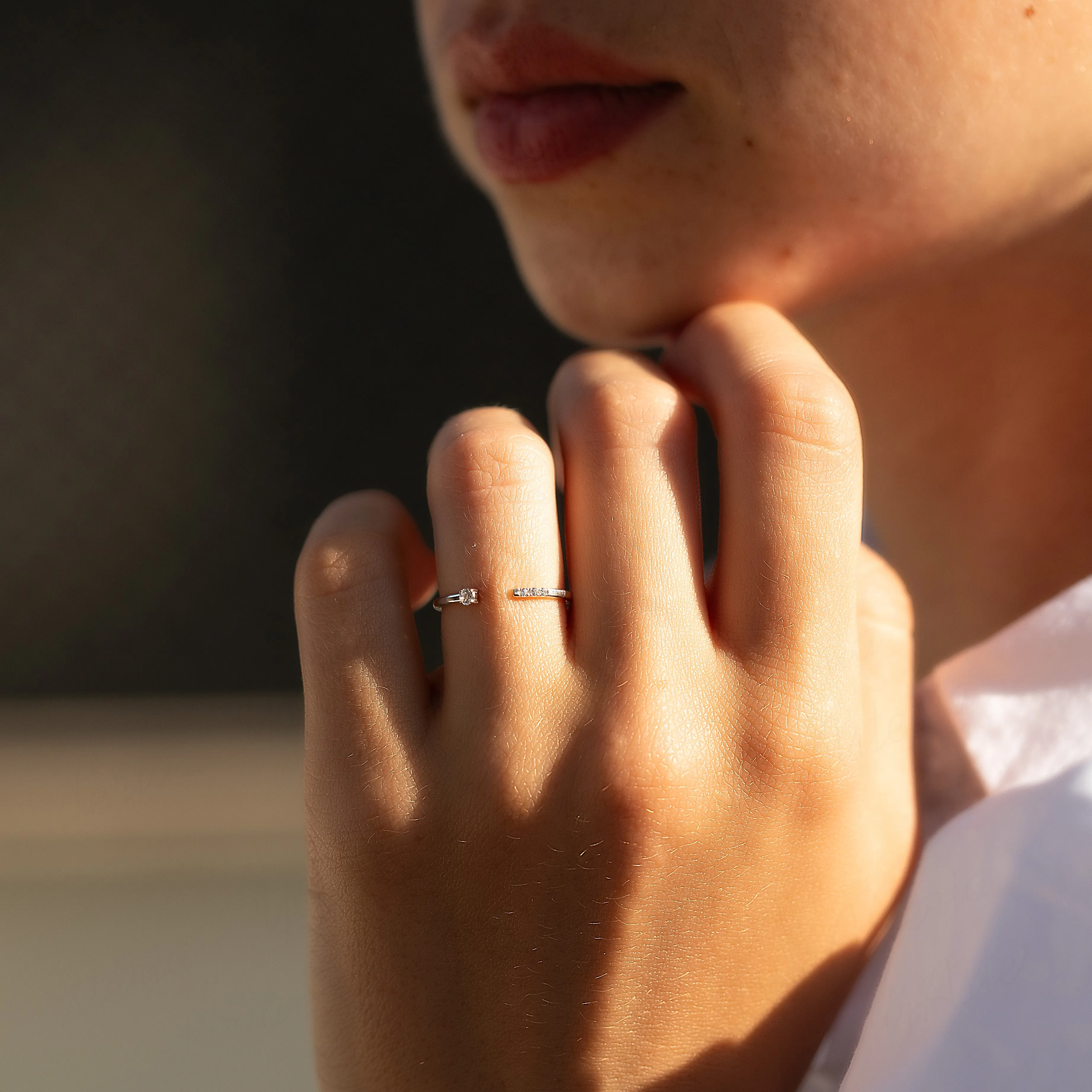 Minimalist 14k white gold diamond stacking ring