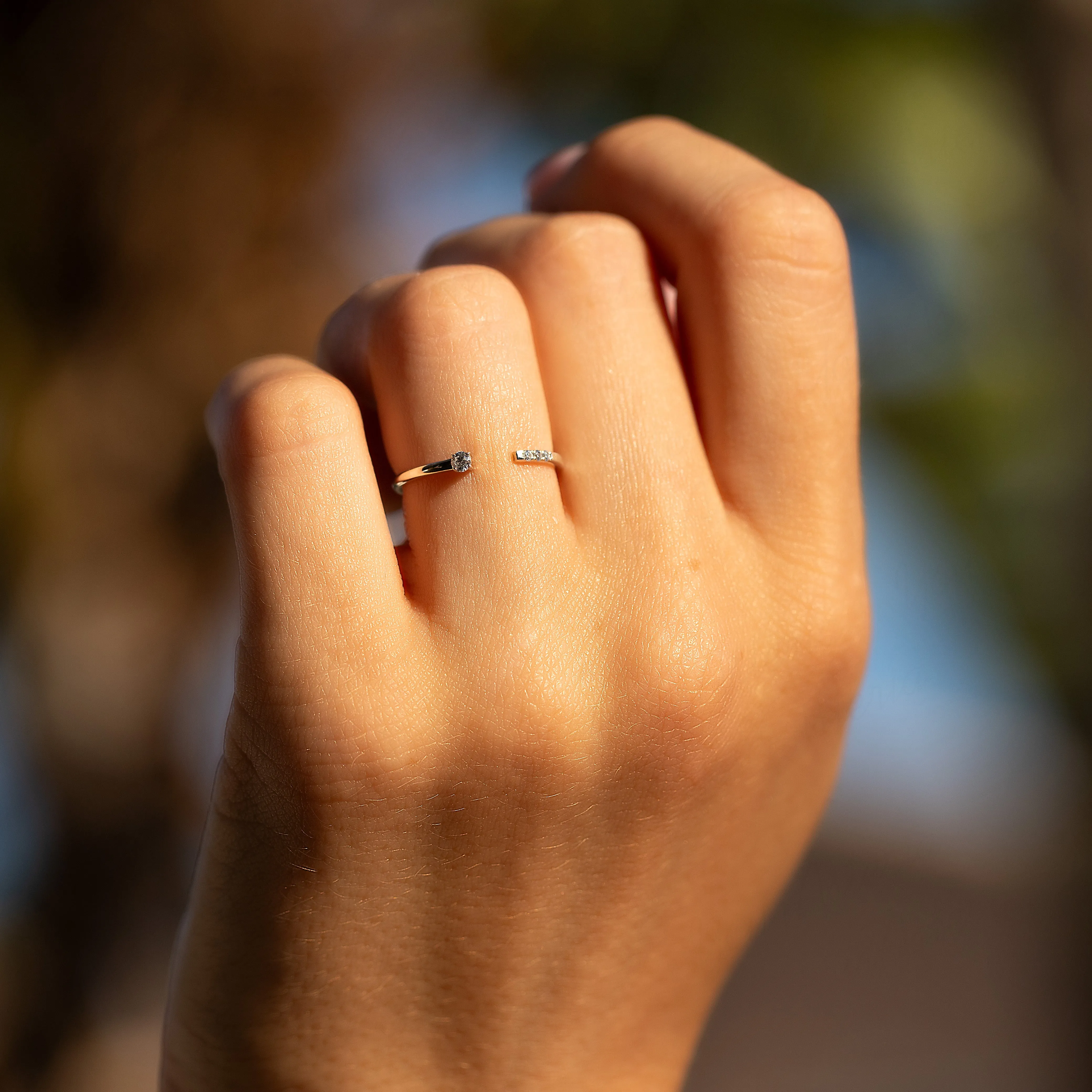 Minimalist 14k white gold diamond stacking ring