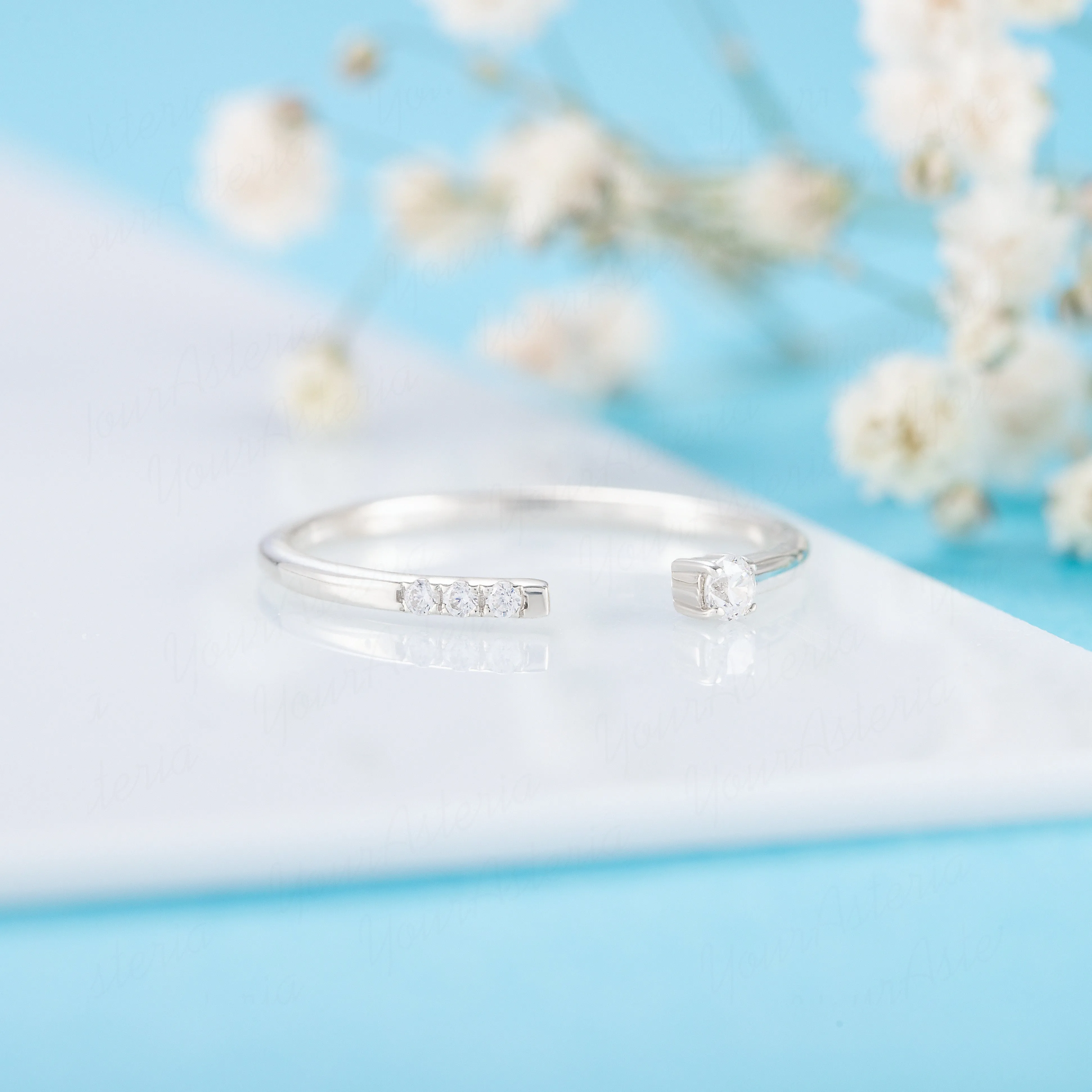 Minimalist 14k white gold diamond stacking ring