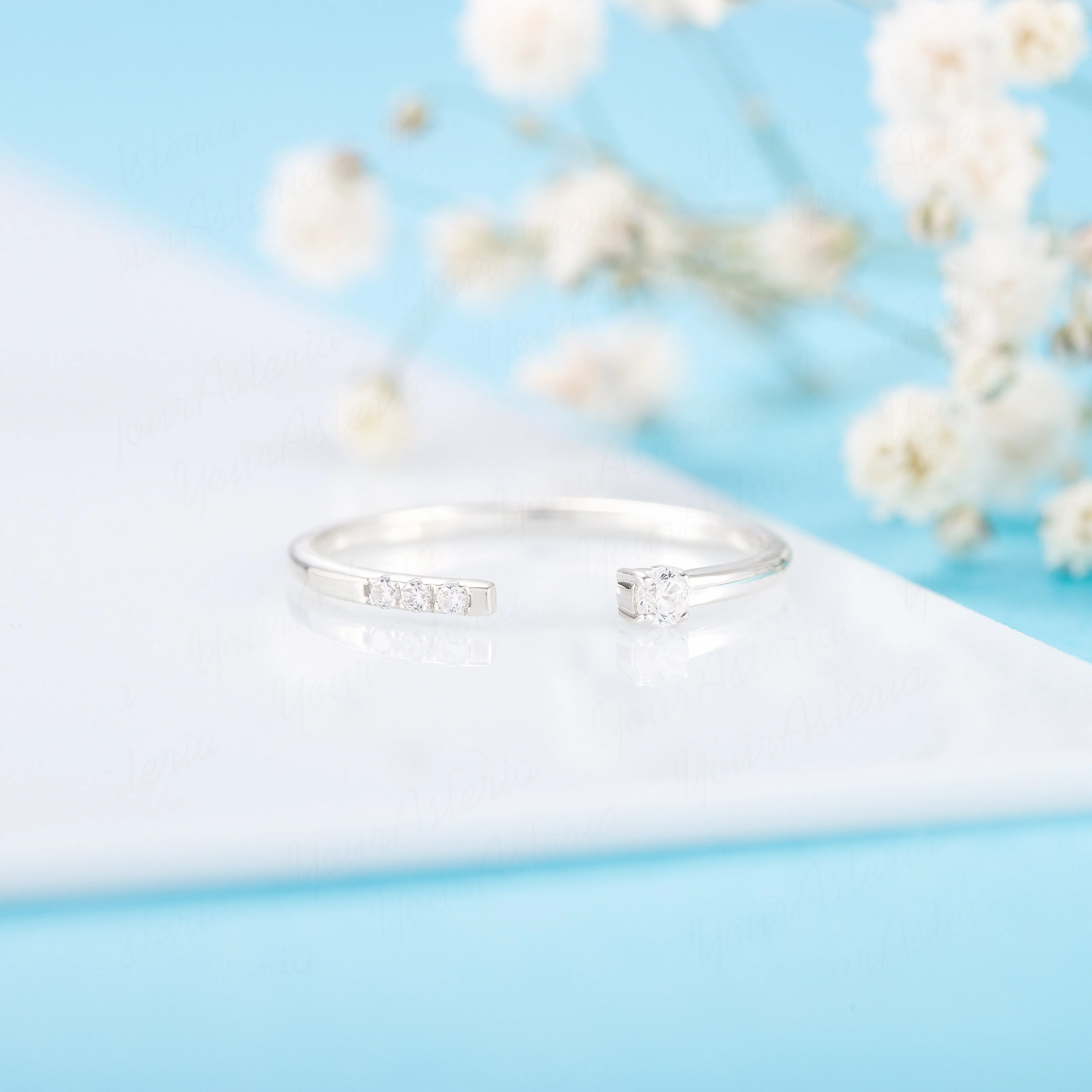 Minimalist 14k white gold diamond stacking ring