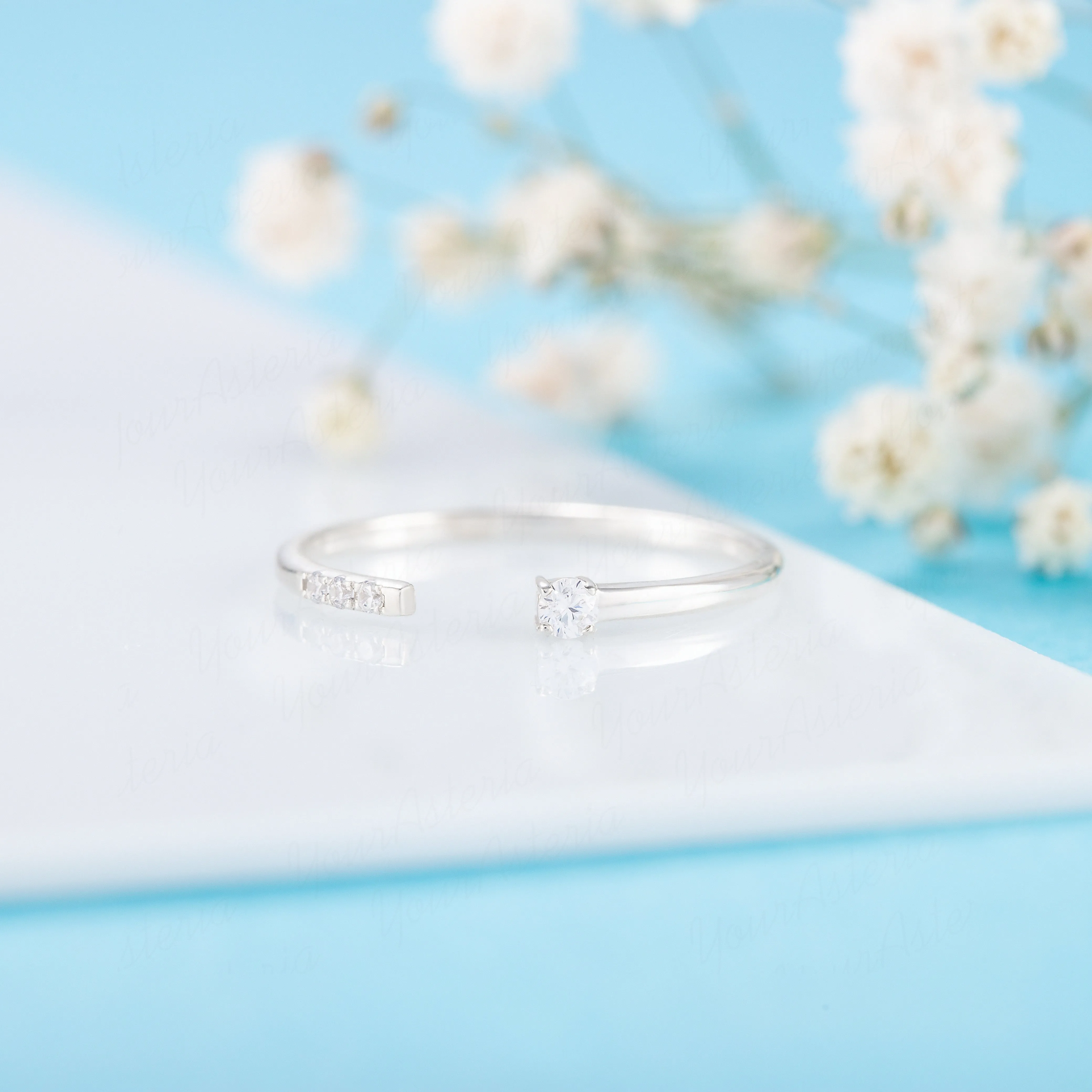 Minimalist 14k white gold diamond stacking ring