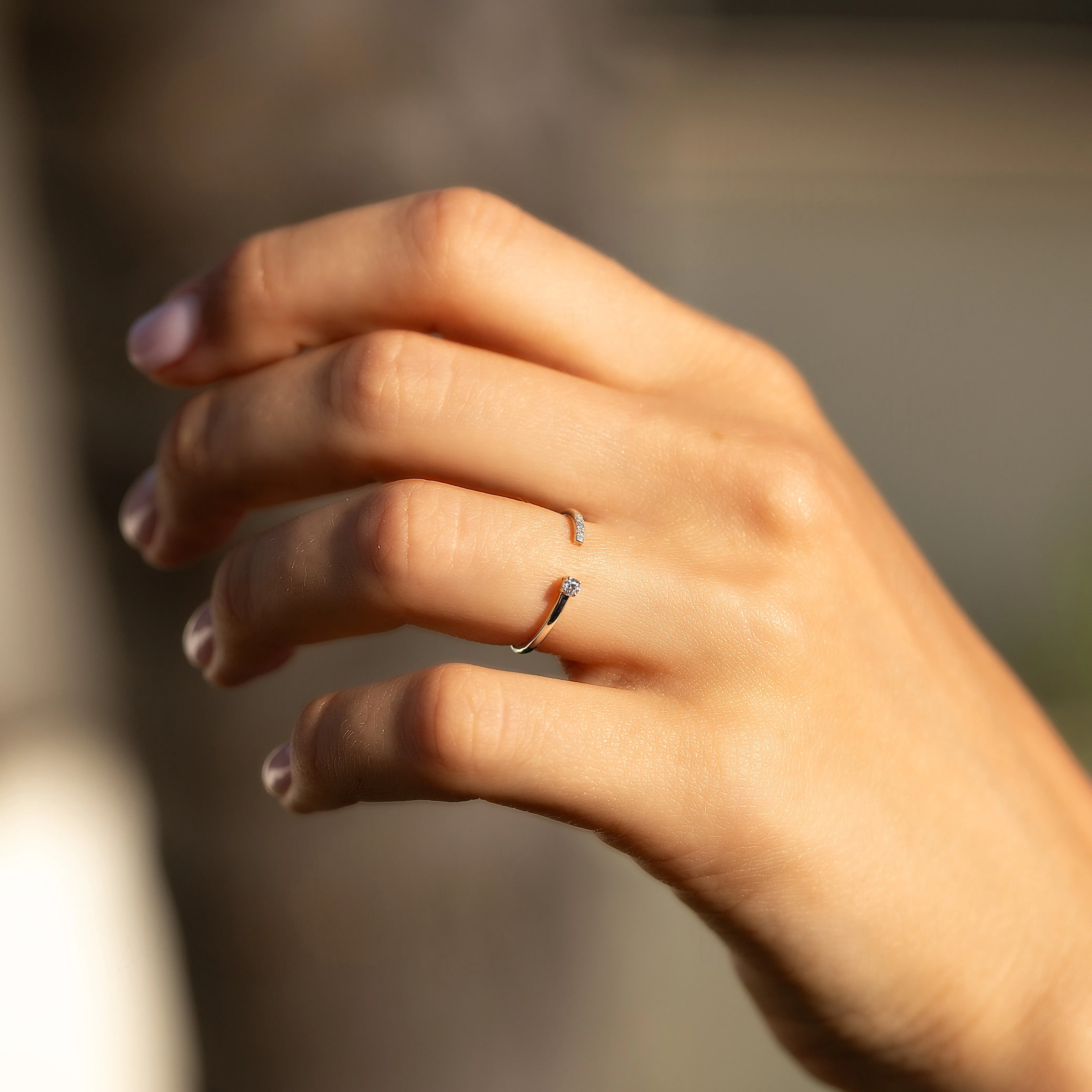 Minimalist 14k white gold diamond stacking ring