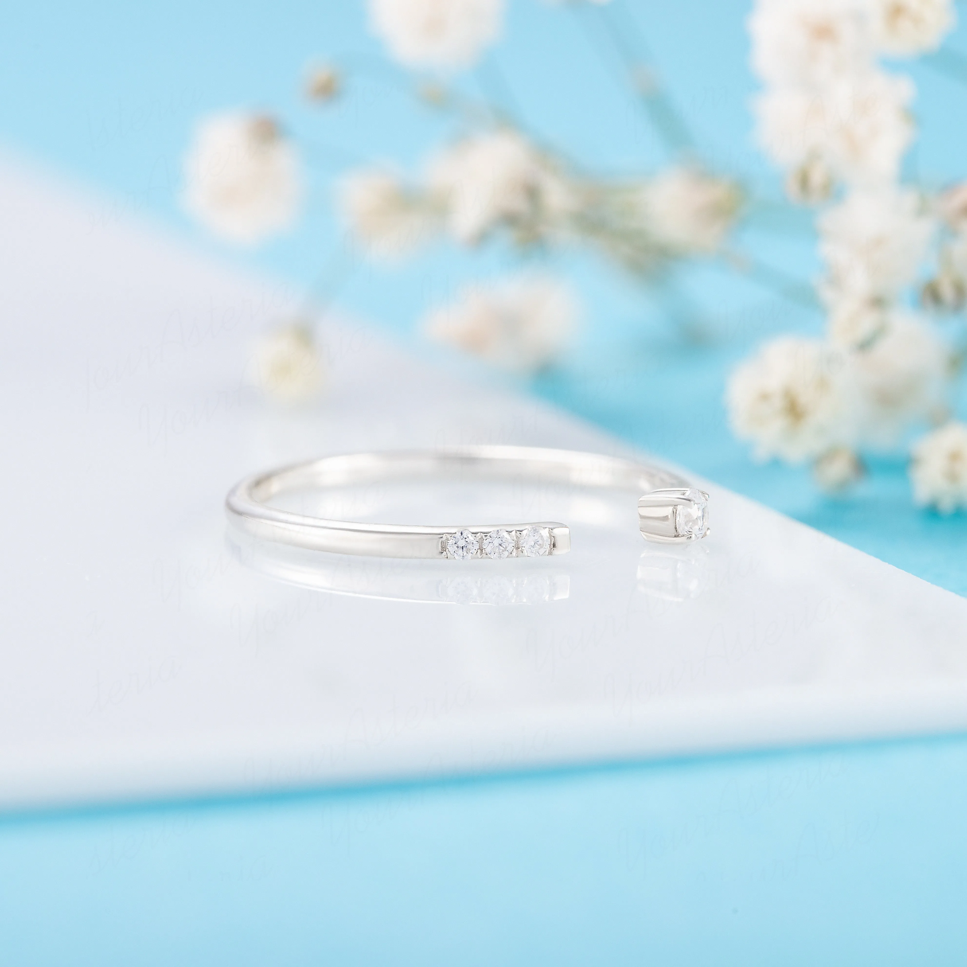 Minimalist 14k white gold diamond stacking ring