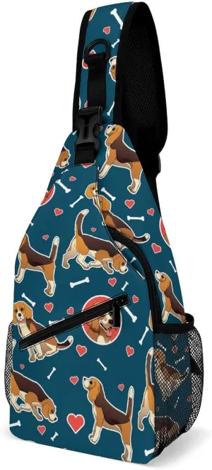 MoBlinko Funny Beagle Dogs Sling Bag for Women Cartoon Puppy Adjustable Crossbody Sling Backpack Chest Bag for Travel