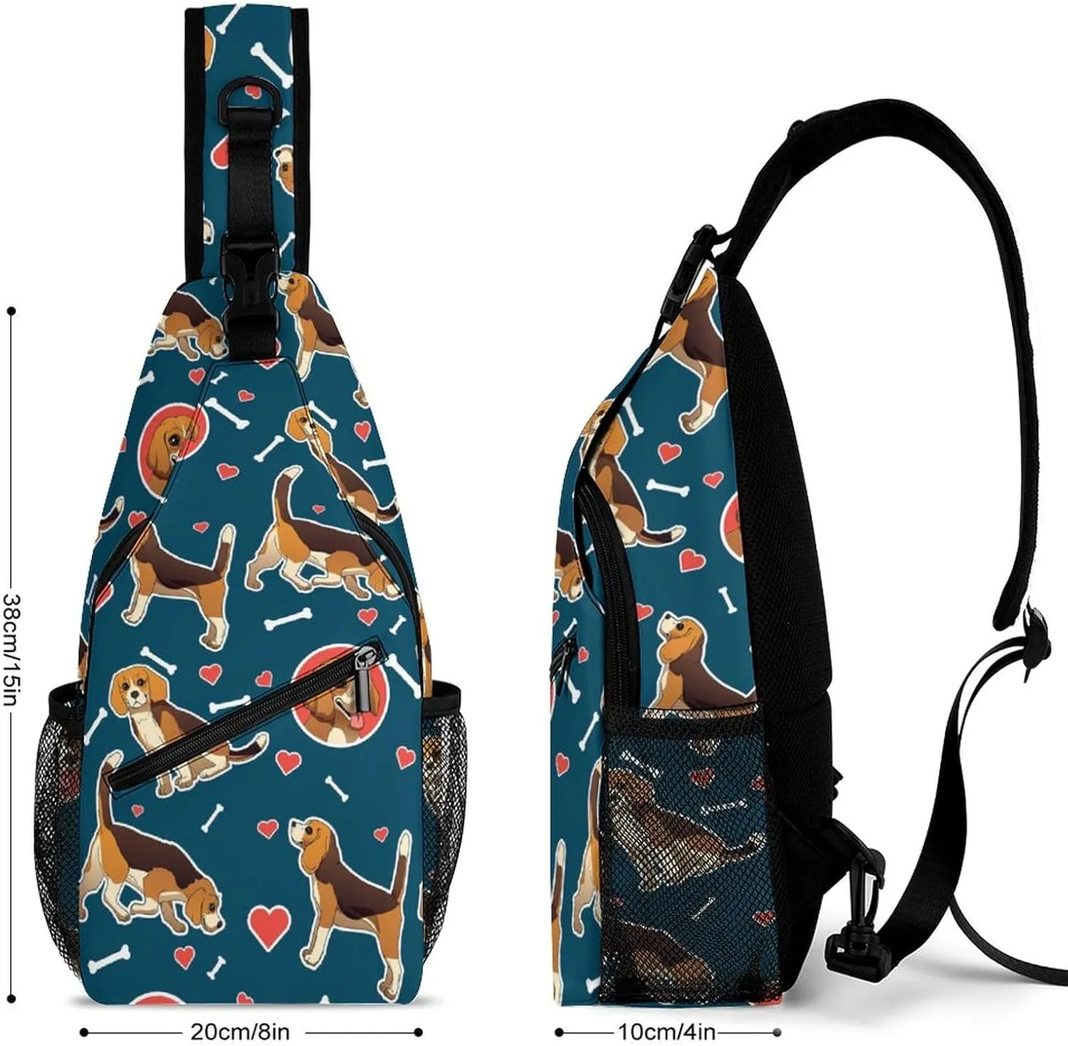 MoBlinko Funny Beagle Dogs Sling Bag for Women Cartoon Puppy Adjustable Crossbody Sling Backpack Chest Bag for Travel