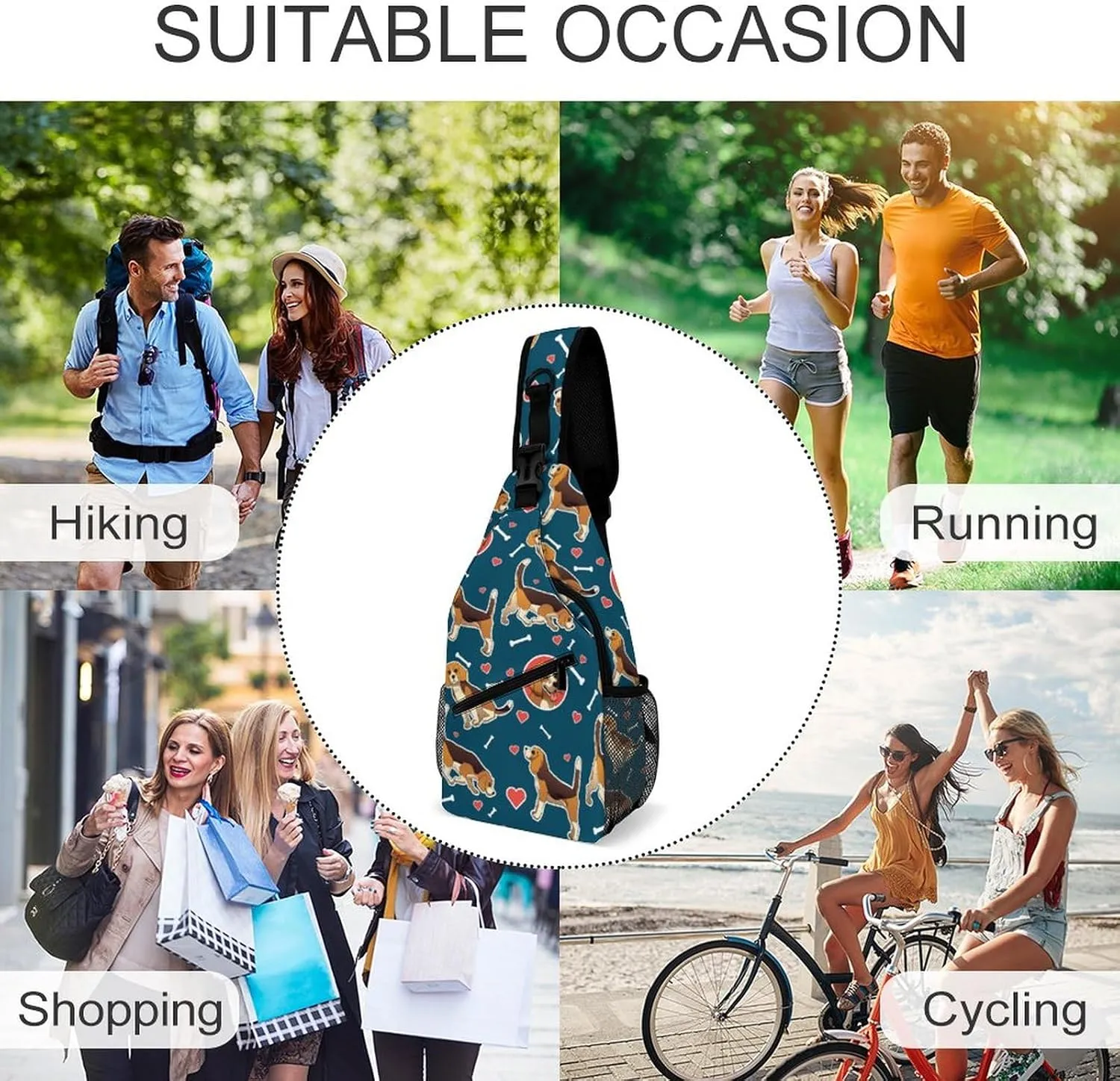 MoBlinko Funny Beagle Dogs Sling Bag for Women Cartoon Puppy Adjustable Crossbody Sling Backpack Chest Bag for Travel