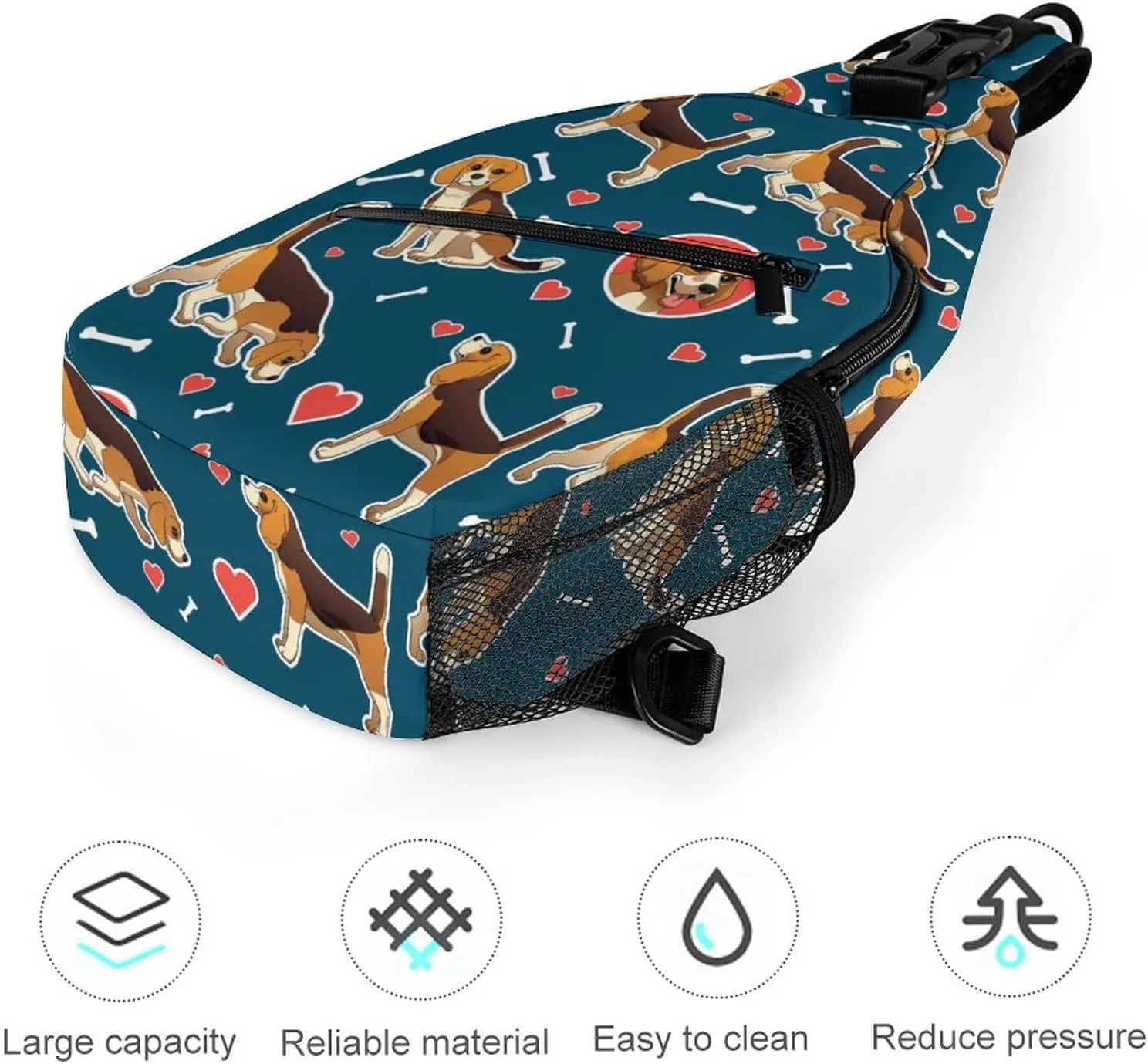 MoBlinko Funny Beagle Dogs Sling Bag for Women Cartoon Puppy Adjustable Crossbody Sling Backpack Chest Bag for Travel
