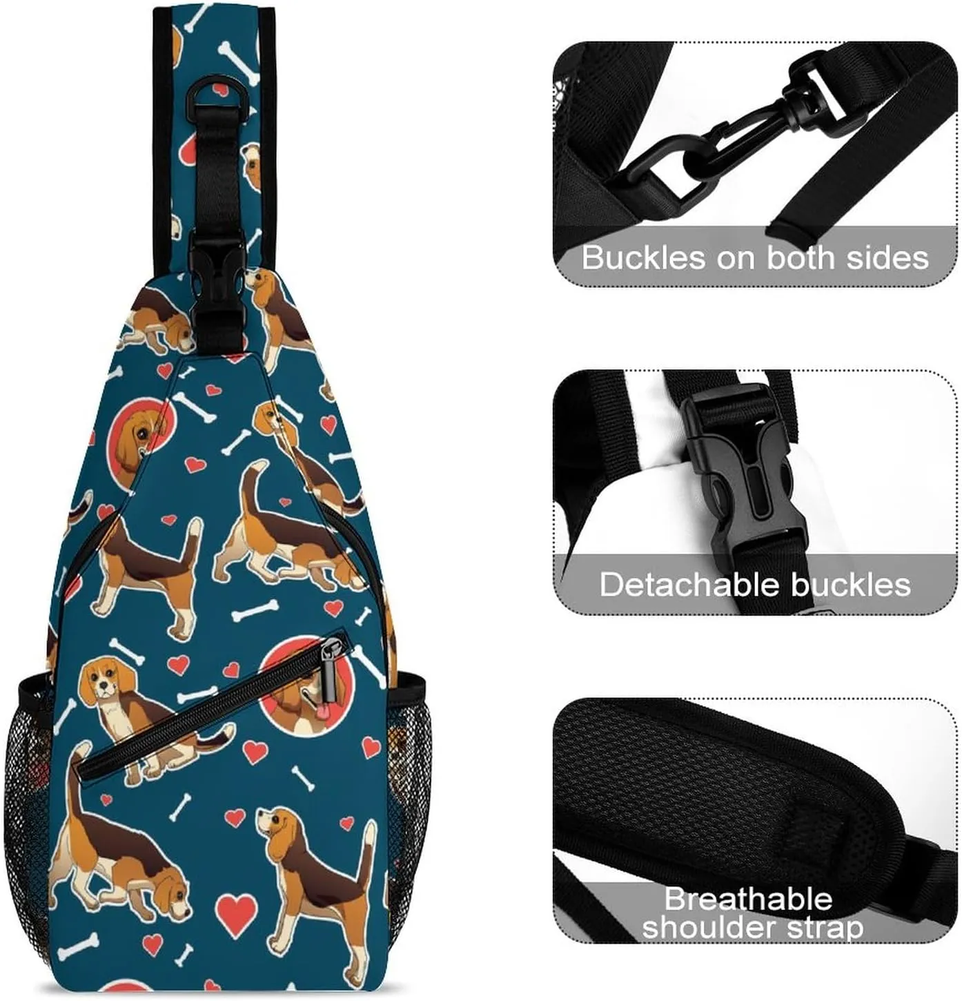 MoBlinko Funny Beagle Dogs Sling Bag for Women Cartoon Puppy Adjustable Crossbody Sling Backpack Chest Bag for Travel