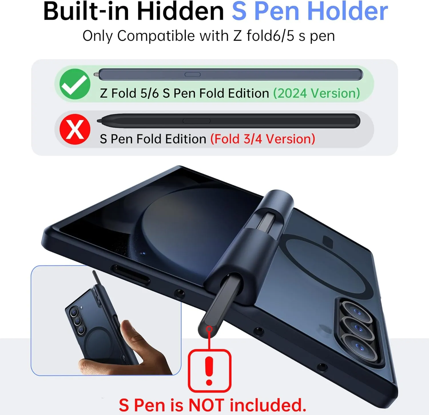 MOBOSI for Samsung Galaxy Z Fold 6 Case [Compatible with Magsafe], [Built-in Hinge Protection & Screen Protector] Magnetic Shockproof Full Body Slim Phone Case for Z Fold6 with S Pen Holder, Black