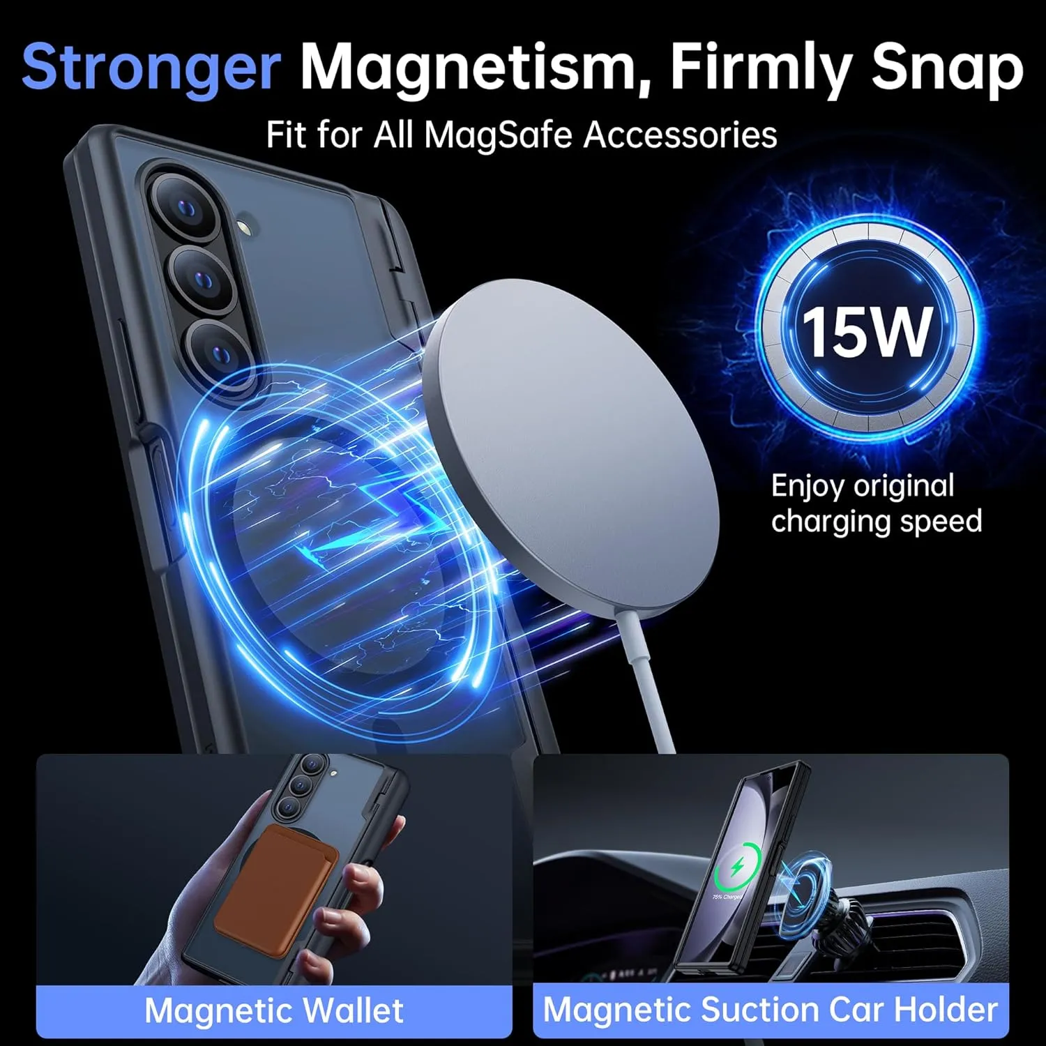 MOBOSI for Samsung Galaxy Z Fold 6 Case [Compatible with Magsafe], [Built-in Hinge Protection & Screen Protector] Magnetic Shockproof Full Body Slim Phone Case for Z Fold6 with S Pen Holder, Black