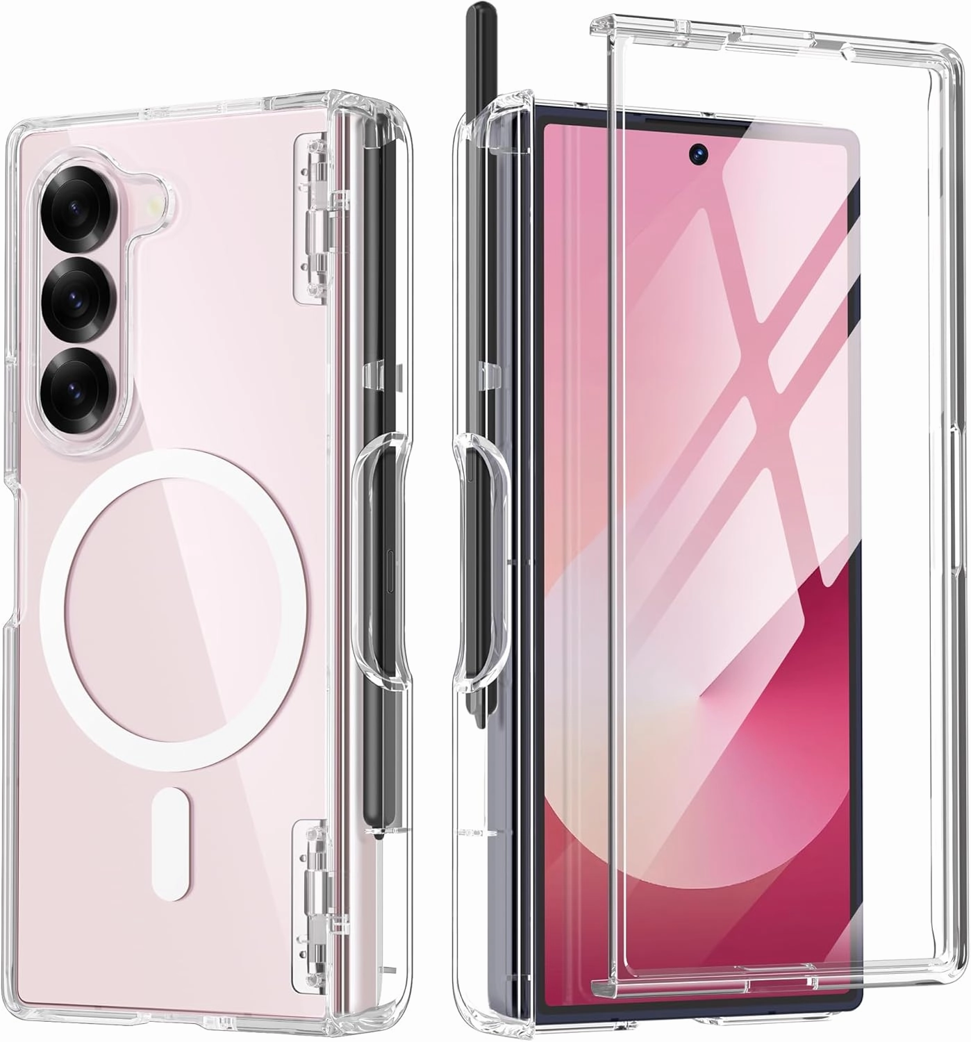 MOBOSI for Magnetic Z Fold 6 Case with S Pen Holder, Compatible with Magsafe, Full Body Built-in Hinge Protection & Front Screen Protector Translucent Slim Phone Case for Samsung Galaxy Z Fold6, Clear