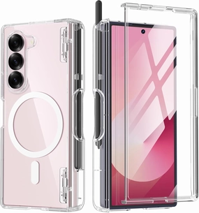 MOBOSI for Magnetic Z Fold 6 Case with S Pen Holder, Compatible with Magsafe, Full Body Built-in Hinge Protection & Front Screen Protector Translucent Slim Phone Case for Samsung Galaxy Z Fold6, Clear