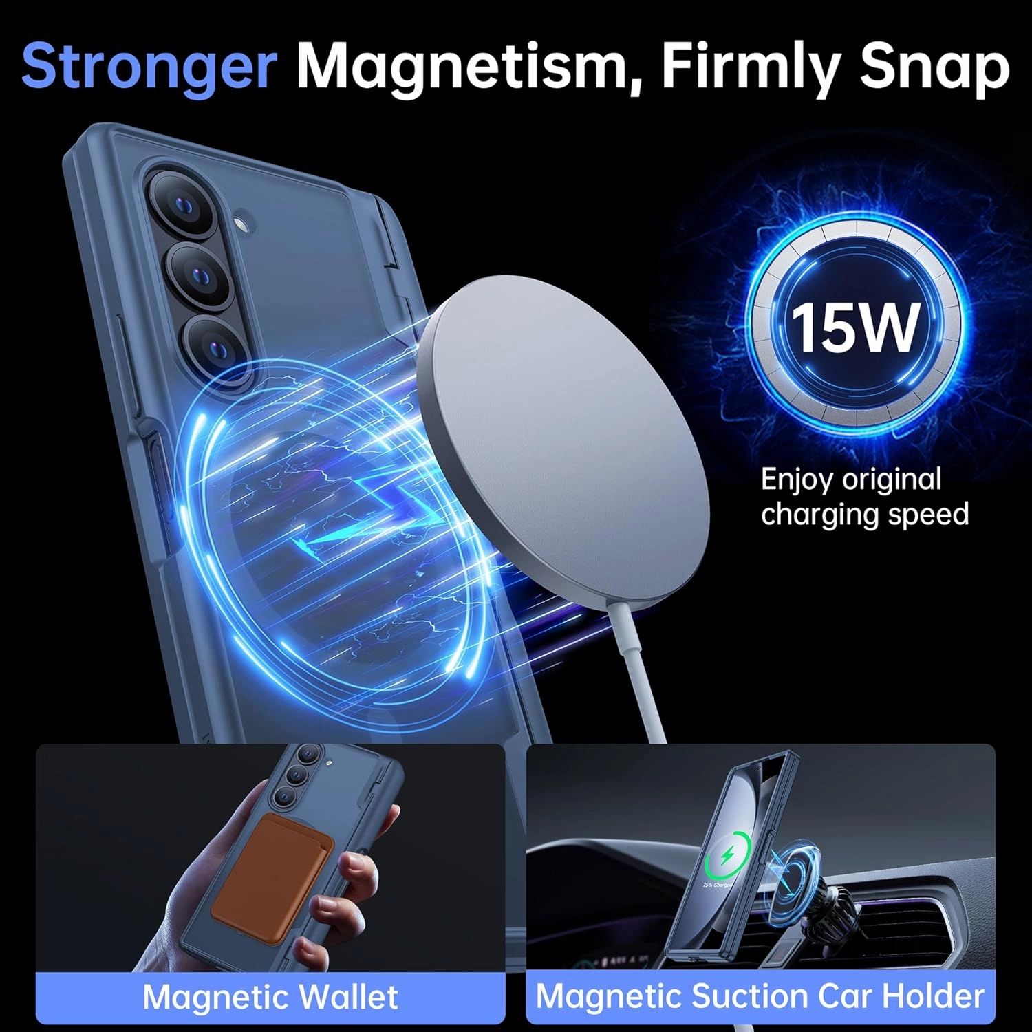 MOBOSI for Magnetic Z Fold 6 Case with S Pen Holder, Compatible with Magsafe, Full Body Shockproof Built-in Hinge Protection & Front Screen Protector Slim Phone Case for Samsung Galaxy Z Fold6, Blue