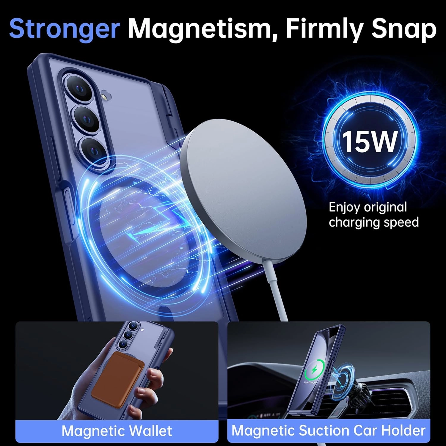 MOBOSI for Samsung Galaxy Z Fold 6 Case [Compatible with Magsafe], [Built-in Hinge Protection & Screen Protector] Magnetic Shockproof Full Body Slim Phone Case for Z Fold6 with S Pen Holder, Cold Blue