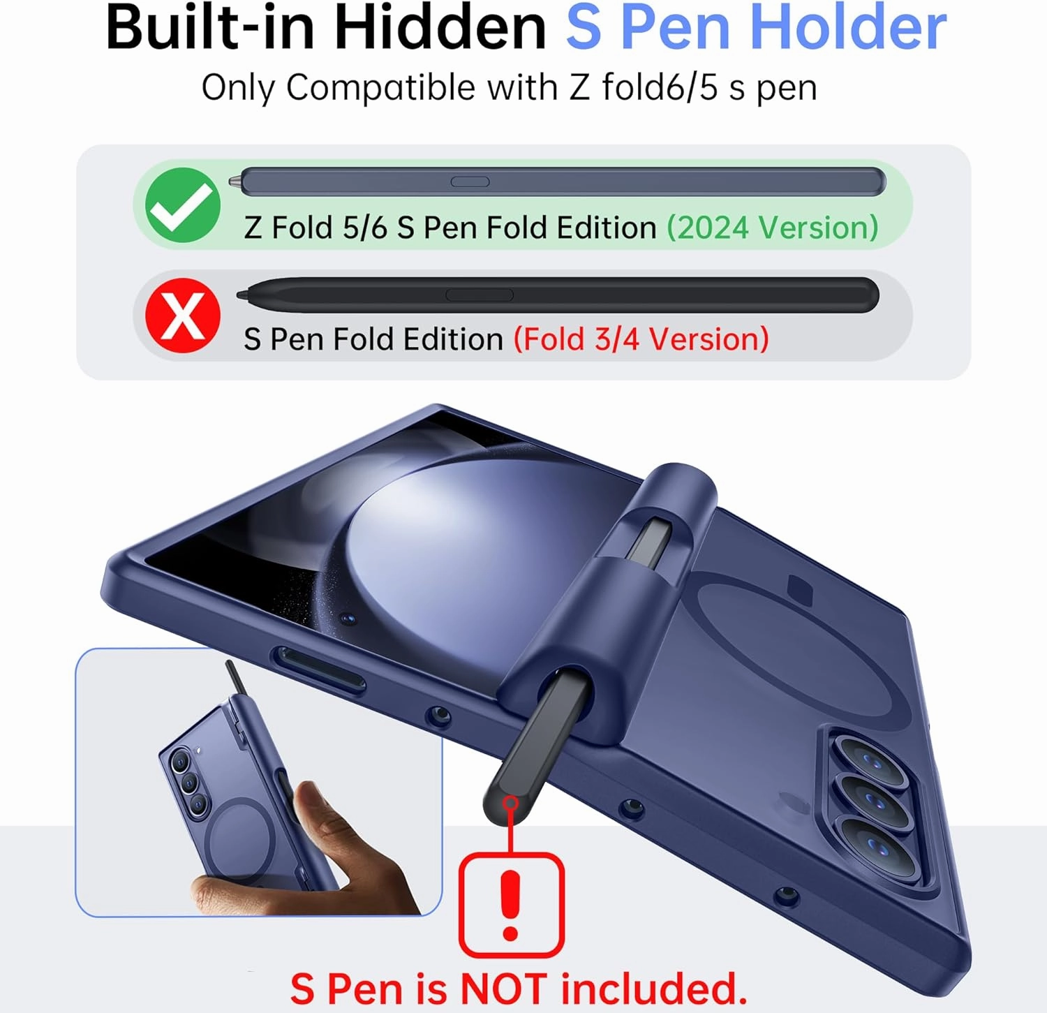MOBOSI for Samsung Galaxy Z Fold 6 Case [Compatible with Magsafe], [Built-in Hinge Protection & Screen Protector] Magnetic Shockproof Full Body Slim Phone Case for Z Fold6 with S Pen Holder, Cold Blue