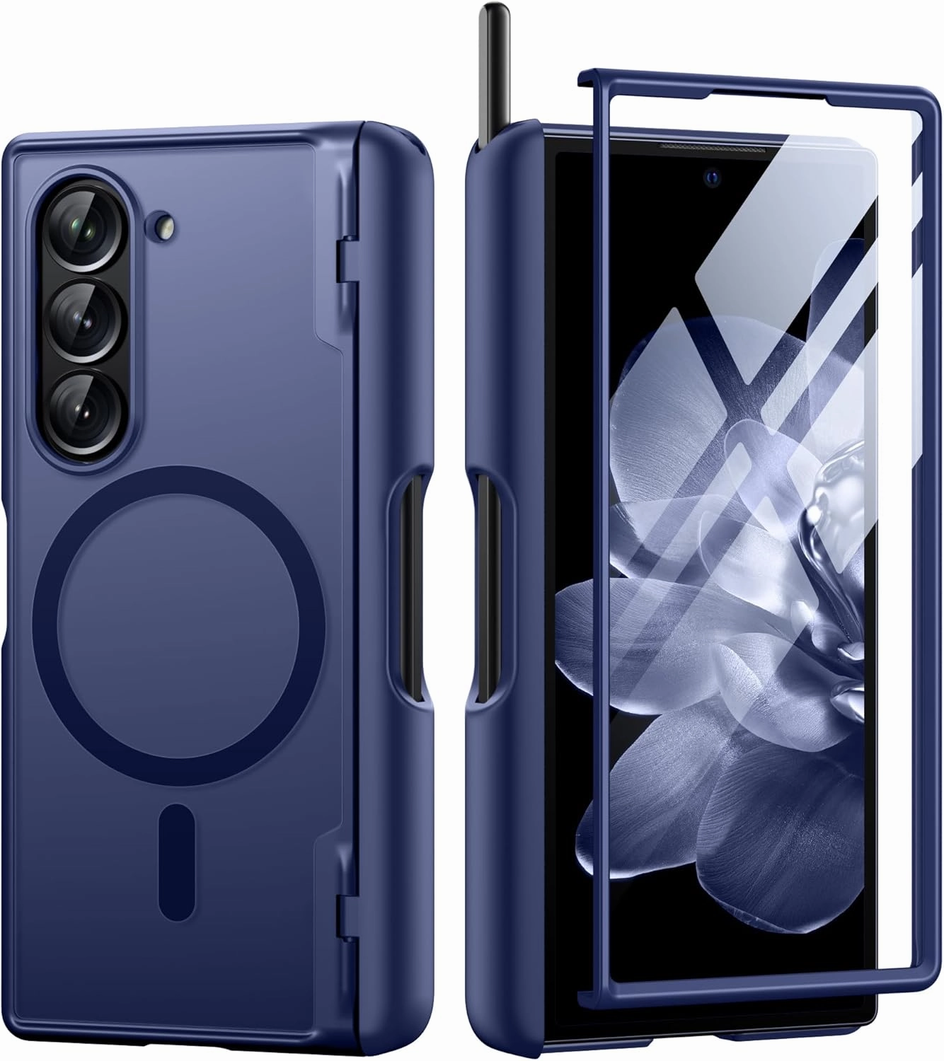 MOBOSI for Samsung Galaxy Z Fold 6 Case [Compatible with Magsafe], [Built-in Hinge Protection & Screen Protector] Magnetic Shockproof Full Body Slim Phone Case for Z Fold6 with S Pen Holder, Cold Blue