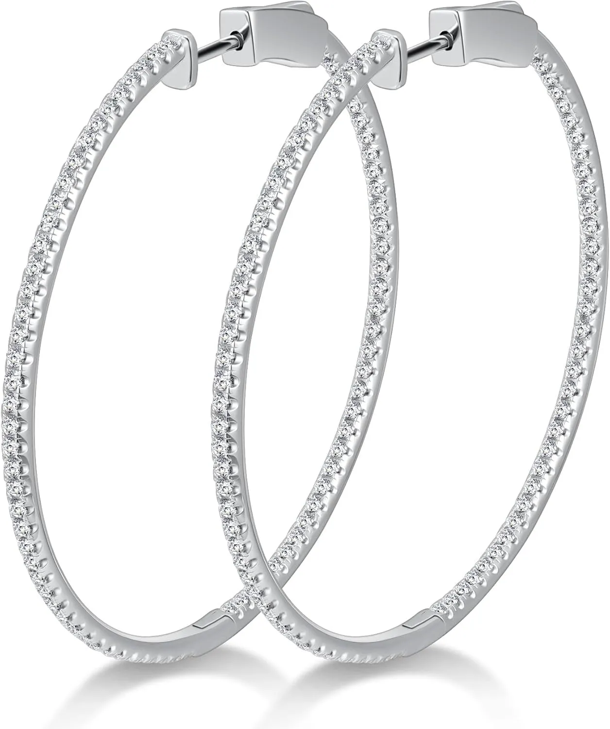 Moissanite Hoop Earrings for Women S925 Sterling Silver D Color VVS1 Round Cut Moissanite Inside Out Round Loops Hypoallergenic Large Huggie Hoop Earrings