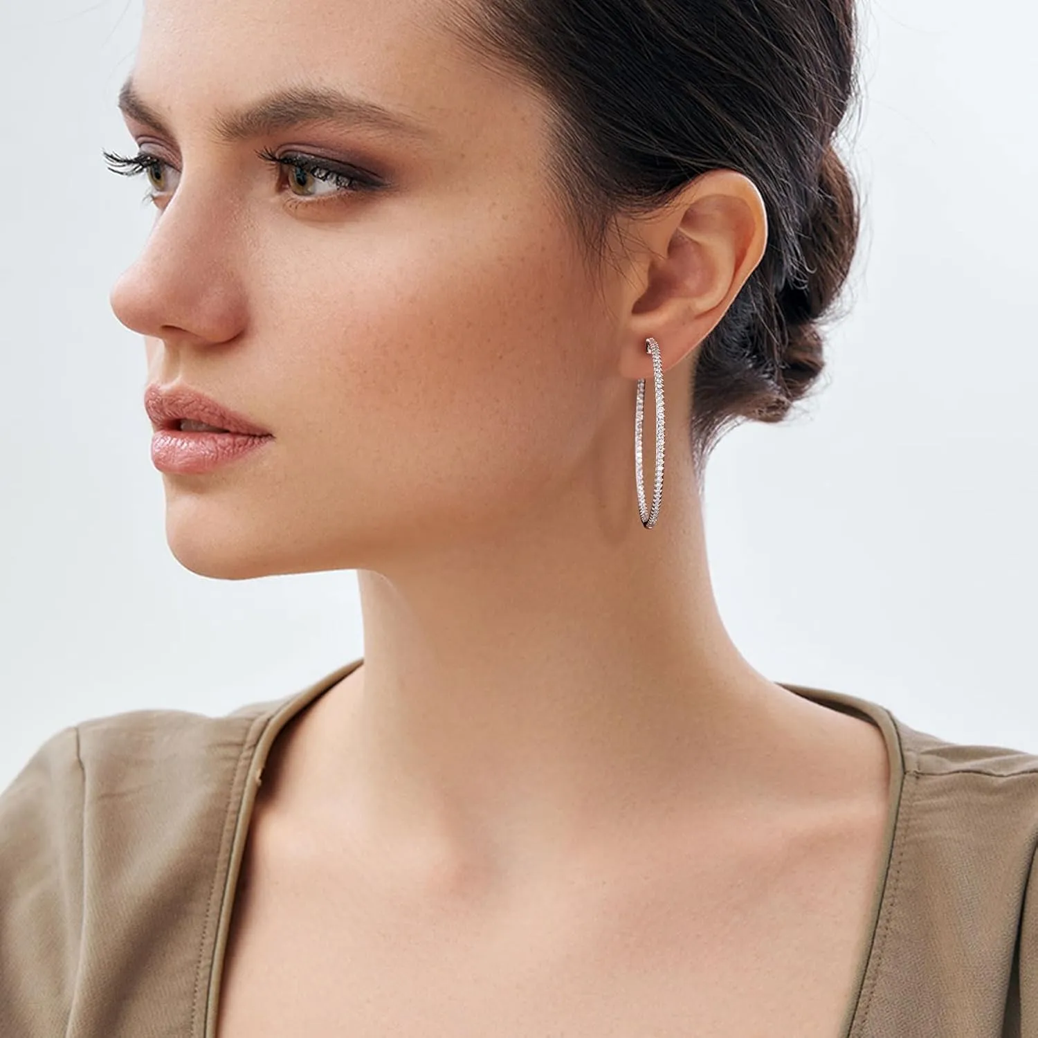 Moissanite Hoop Earrings for Women S925 Sterling Silver D Color VVS1 Round Cut Moissanite Inside Out Round Loops Hypoallergenic Large Huggie Hoop Earrings