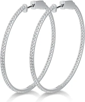 Moissanite Hoop Earrings for Women S925 Sterling Silver D Color VVS1 Round Cut Moissanite Inside Out Round Loops Hypoallergenic Large Huggie Hoop Earrings