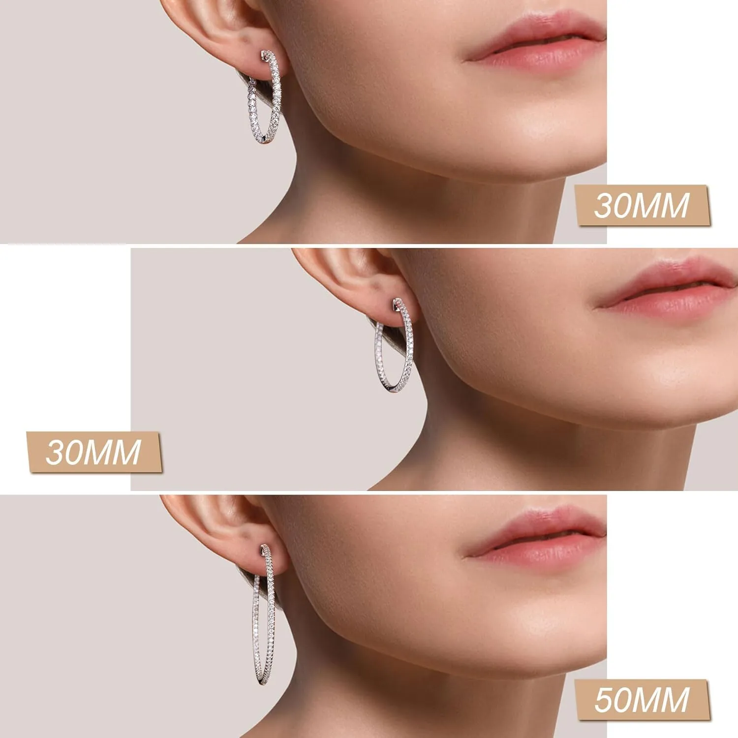 Moissanite Hoop Earrings for Women S925 Sterling Silver D Color VVS1 Round Cut Moissanite Inside Out Round Loops Hypoallergenic Large Huggie Hoop Earrings