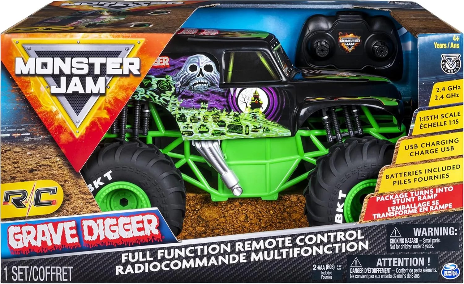 Monster Jam, Official Grave Digger Remote Control Truck 1:15 Scale, 2.4GHz