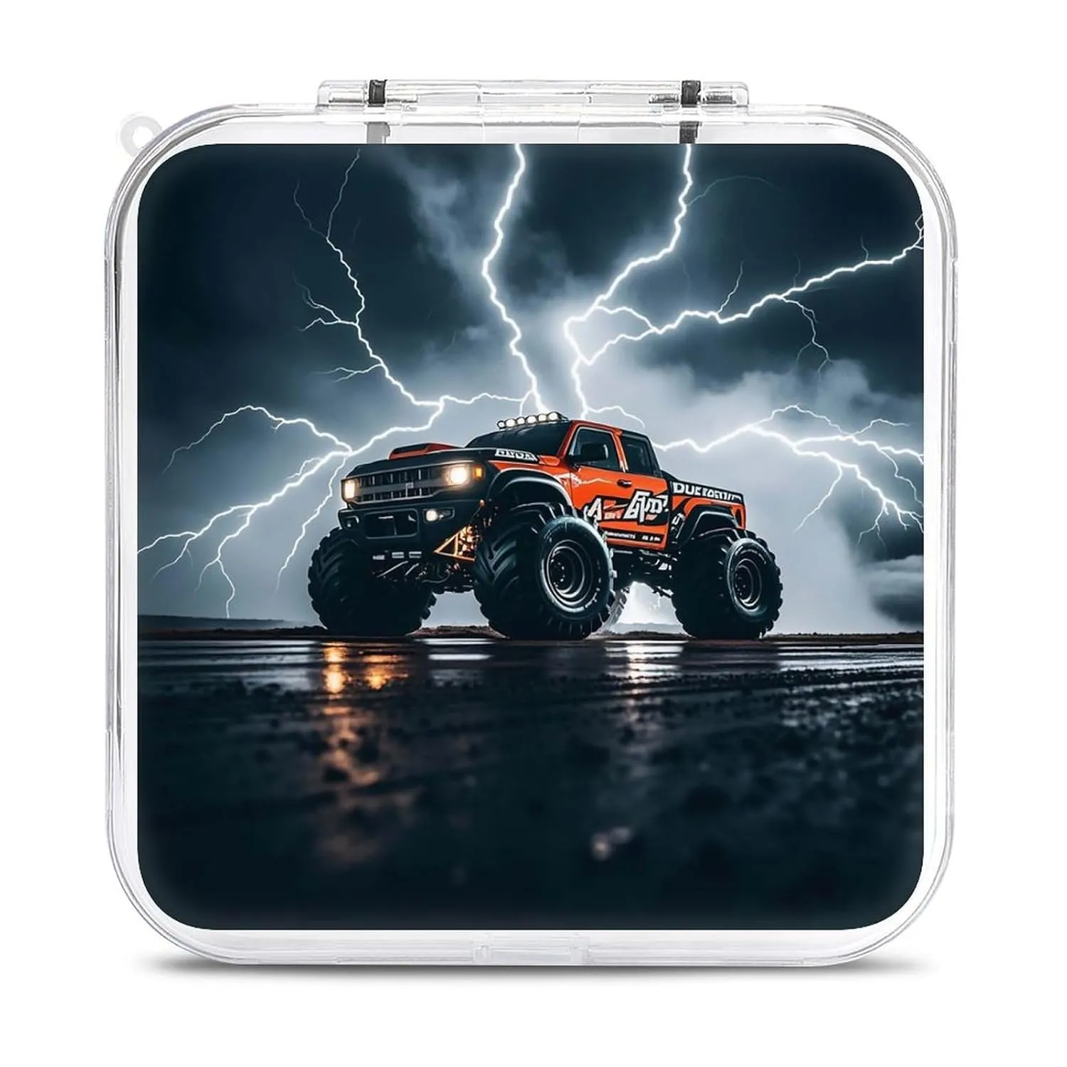 Monster Truck Black Sky Lightning Roar Switch Game Case Switch Game Holder Cartridge Case Storage 12 Games & 2 Micro Sd Card Slots, Travel Carry Cases, Portable Games Card Storage, Hard Shell, Buckle