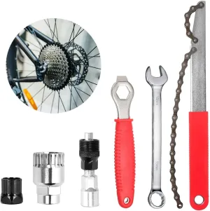 Mountain Bike Repair Tool Kit, Including Crank Extractor, Chain Remover, Bottom Bracket Remover, Freewheel Chain Whip, 15MM Wrench, 16MM Spanner