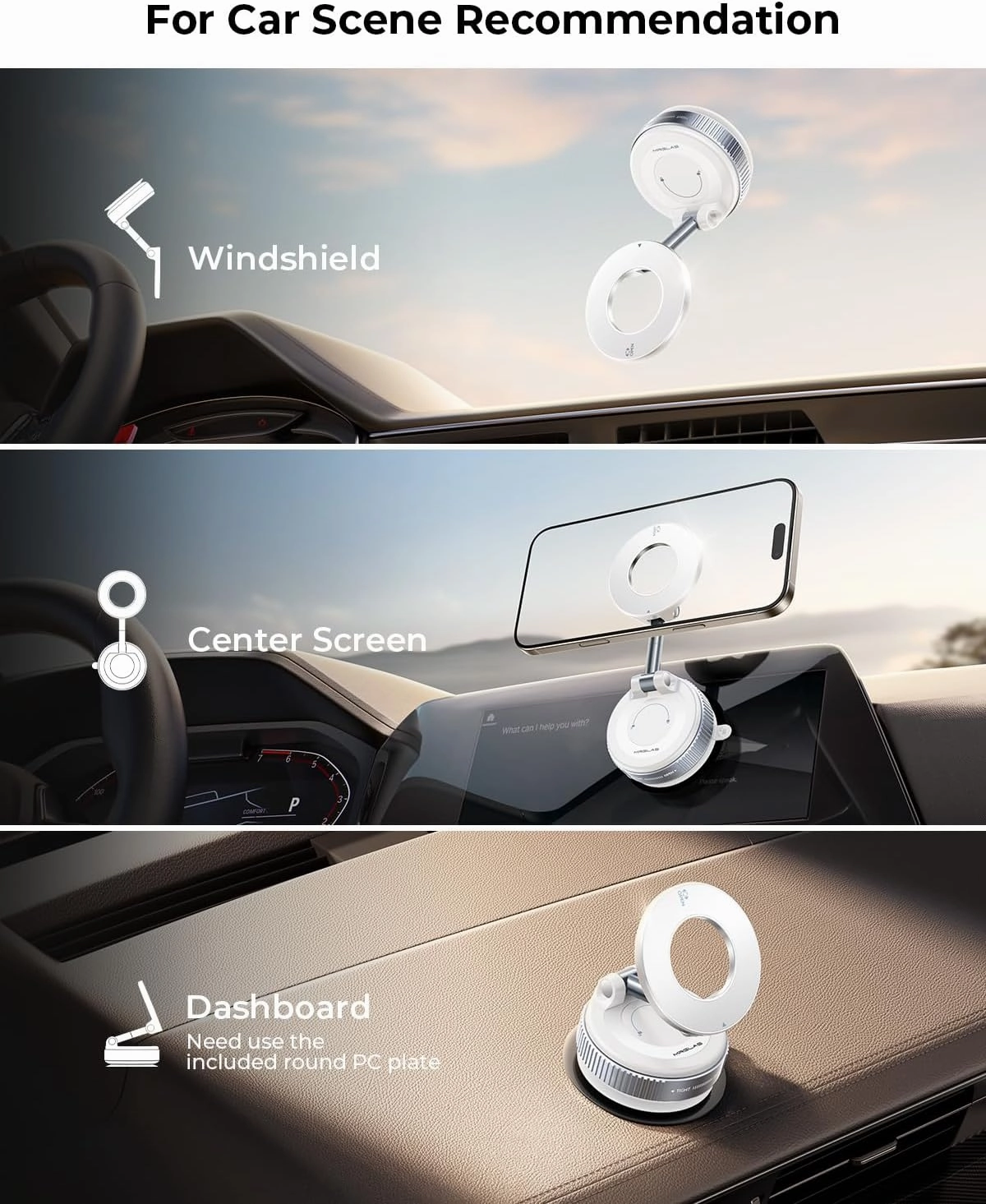 MRGLAS 2025 Upgraded Vacuum Magnetic Phone Holder, for Magsafe Suction Cup Phone Mount Car Truck Accessories for Women Men [89 LBS Suction & 2800gf Magnetic] Fathers Day for Gifts, 360° Adjustable