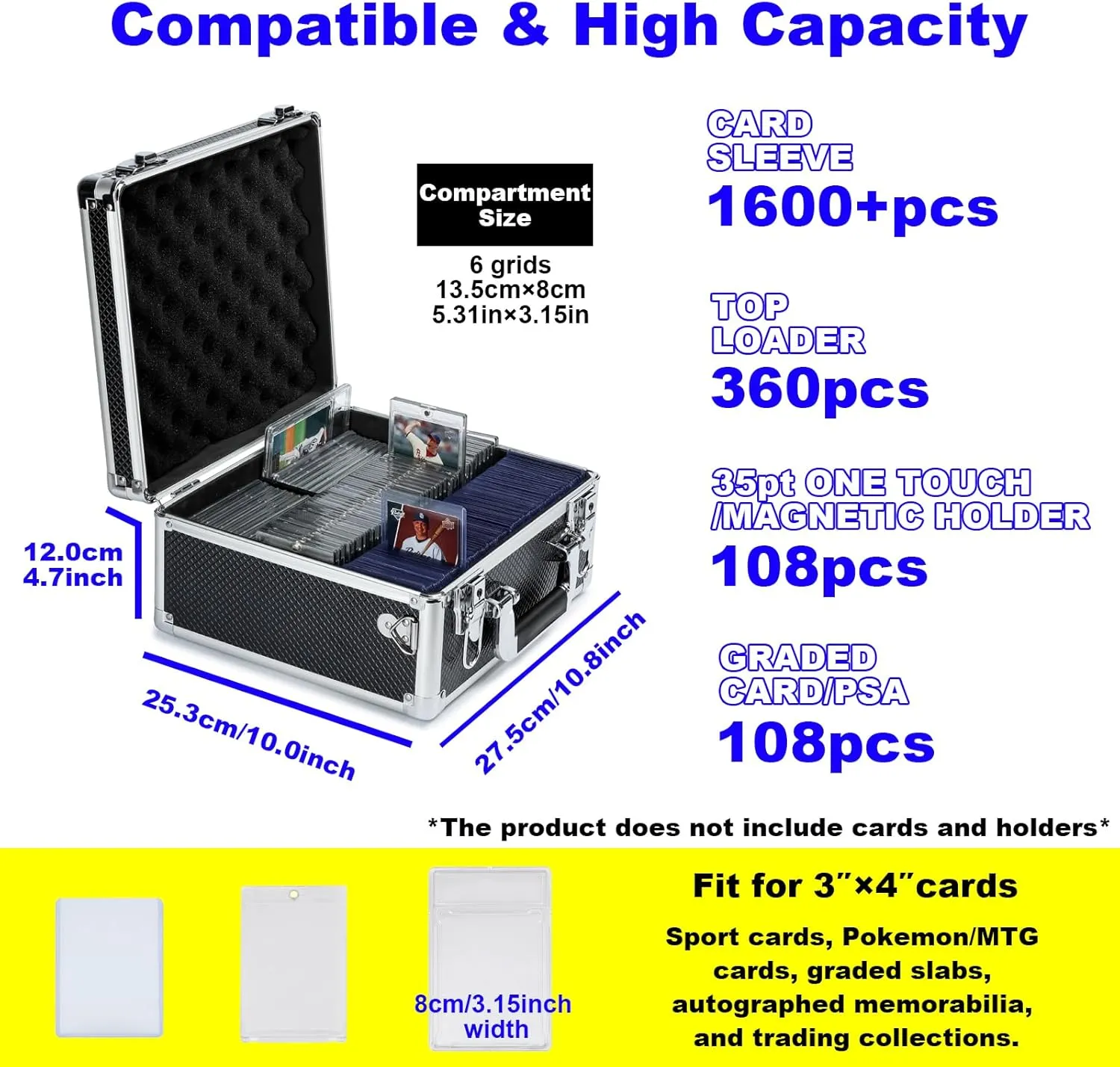 Multi color Card Storage Hard Case, Sports Card Collection Boxes,Trading Cards Cabinet, Card Holder, Toploader Box (Black, Medium)
