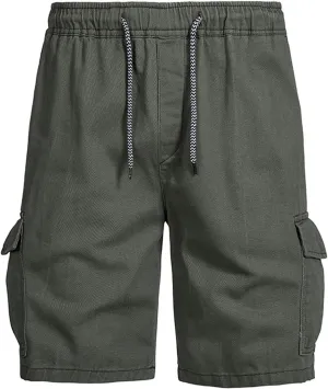 Muscularfit Cargo Shorts for Men 2024 Trendy Cotton Multi Pocket Tooling Shorts Casual Elastic Waist Drawstring Sport Shorts