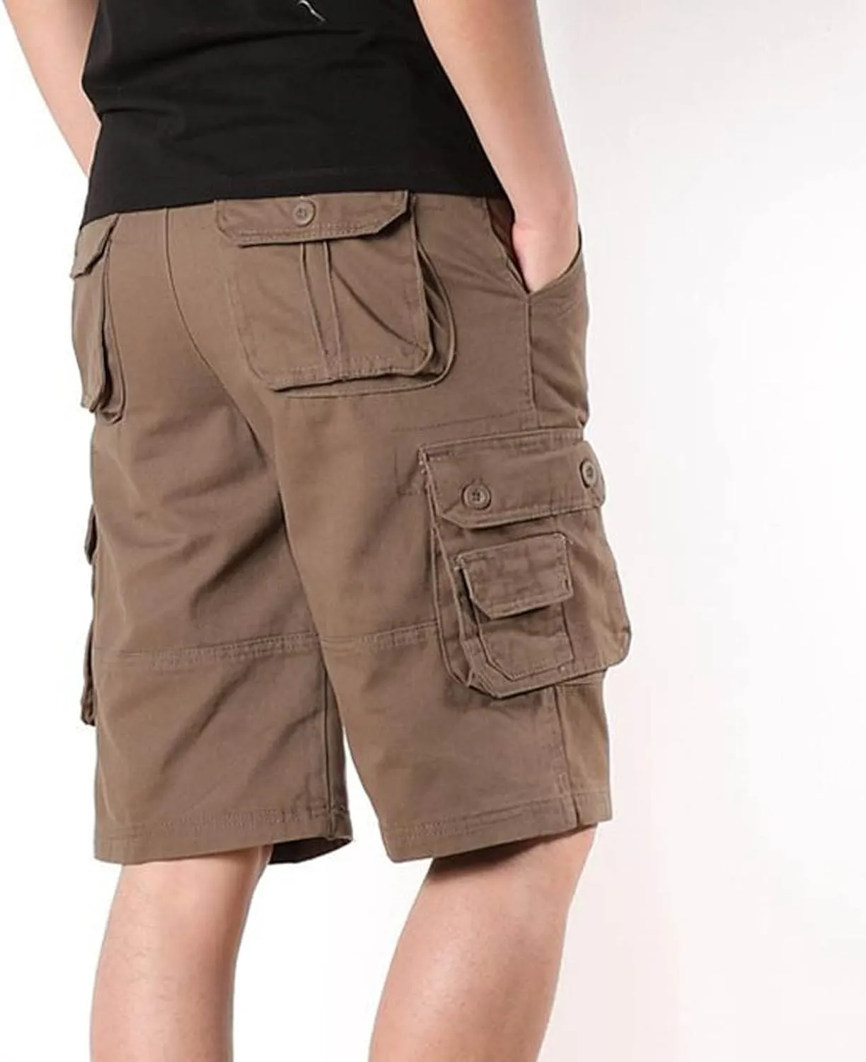 Muscularfit Linen Shorts for Men 2023 Solid Multi Pockets Cargo Shorts Regular Fit Buckle Zipper Sport Utility Tooling Shorts