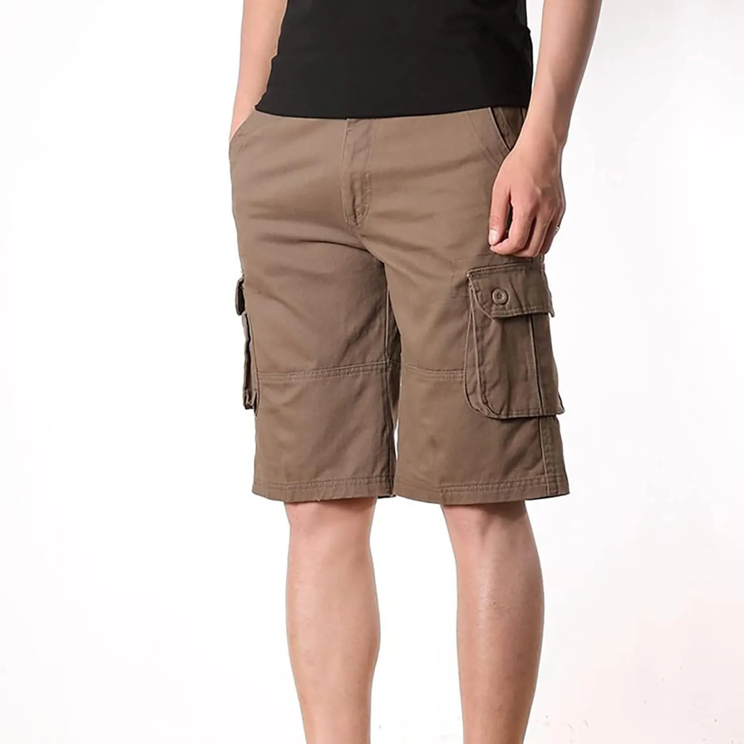 Muscularfit Linen Shorts for Men 2023 Solid Multi Pockets Cargo Shorts Regular Fit Buckle Zipper Sport Utility Tooling Shorts