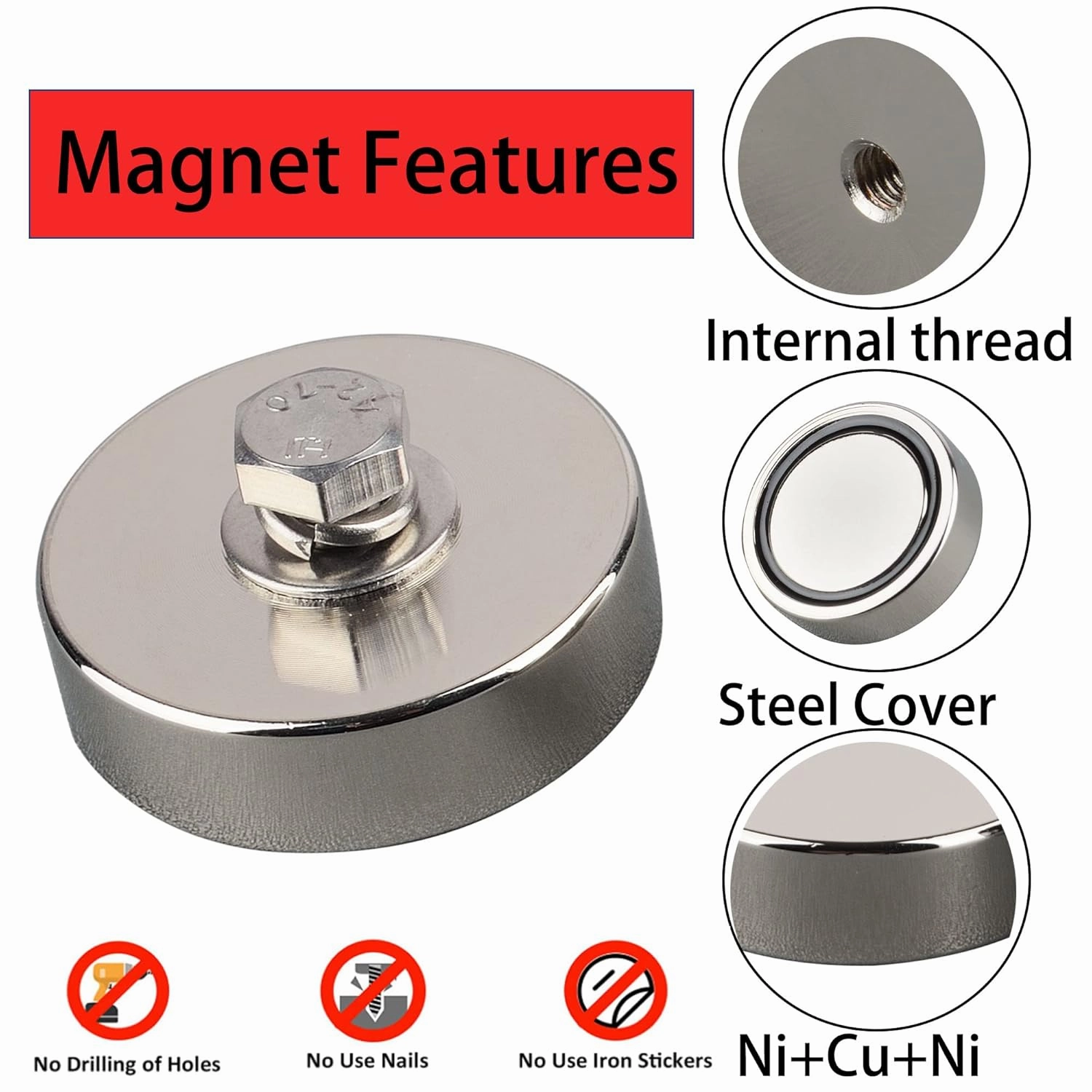 MUTUACTOR Strong Neodymium Pot Magnet,74lbs Heavy Duty Magnets with 1/4-20” Female Thread,4Pack Rare Earth Magnets Removable Mounting Base for LED Lighting Solar Panels Tools Brackets
