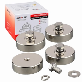 MUTUACTOR Strong Neodymium Pot Magnet,74lbs Heavy Duty Magnets with 1/4-20” Female Thread,4Pack Rare Earth Magnets Removable Mounting Base for LED Lighting Solar Panels Tools Brackets