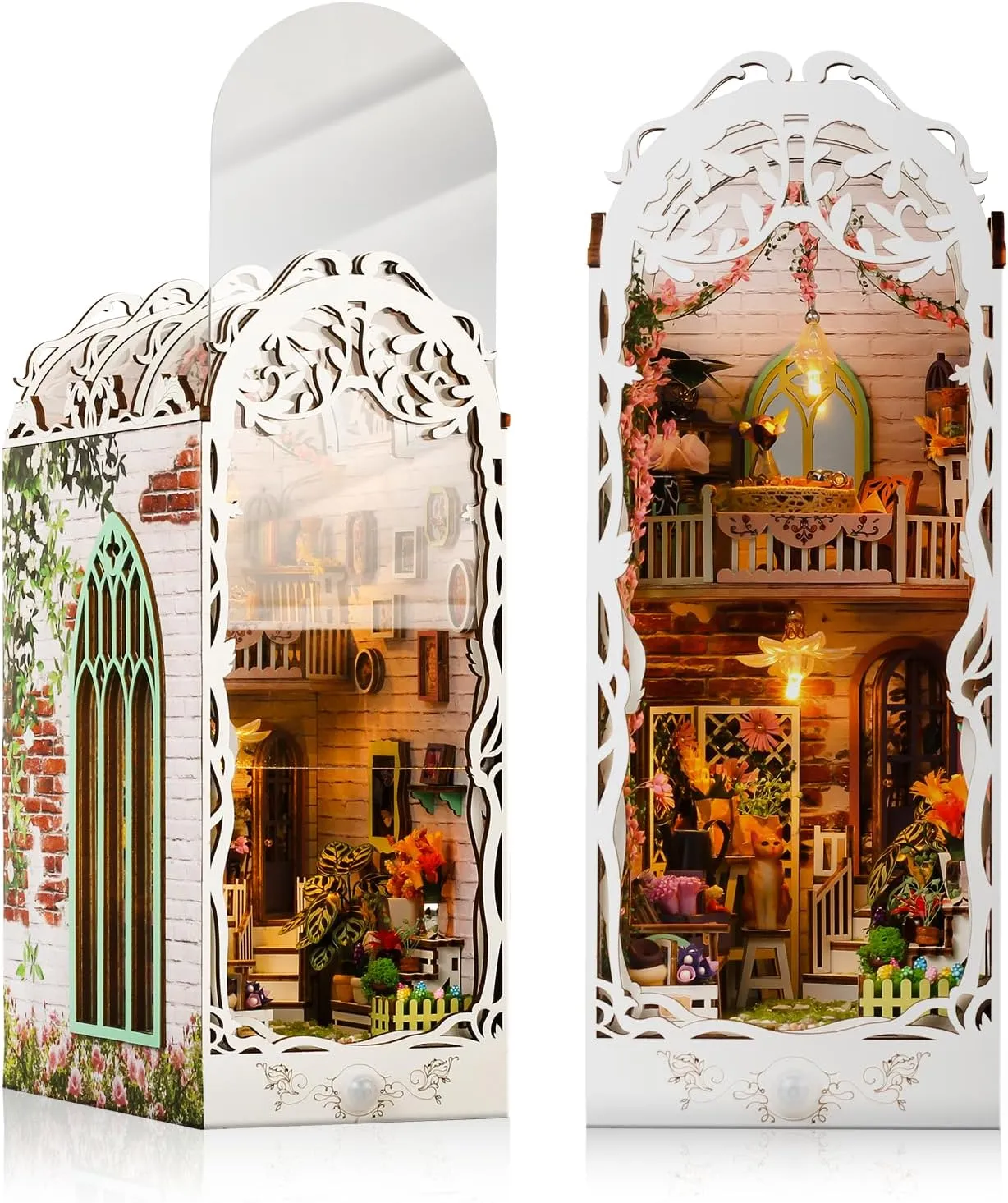 MUYOLO Book Nook Kit, 169Pcs 3D Garden House with Dust Cover DIY Booknooks Diorama with LED, Wooden Puzzle booknook Miniature House Kits Bookshelf Decorations Halloween for Adults