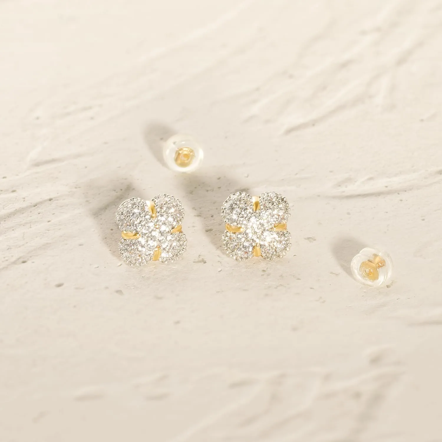 MYEARS Women Stud Earrings Gold Cluster Cubic Zirconia 14K Gold Plated Small Simple Hypoallergenic Everyday Jewelry