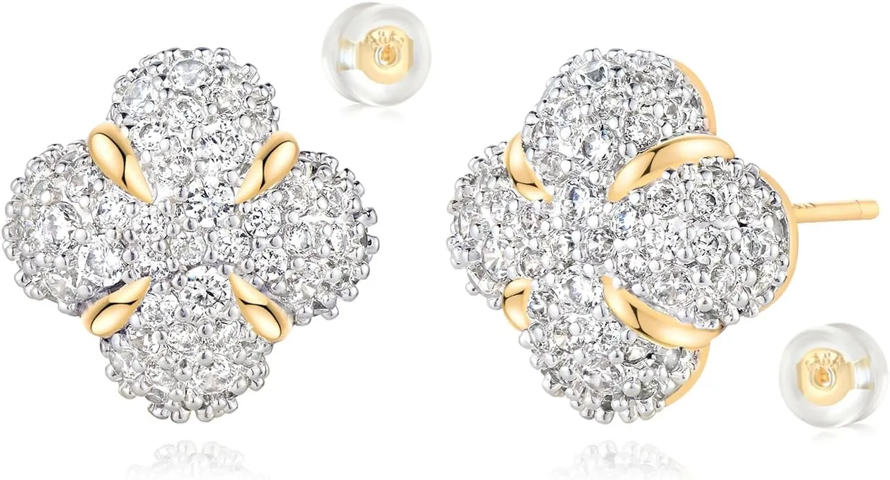 MYEARS Women Stud Earrings Gold Cluster Cubic Zirconia 14K Gold Plated Small Simple Hypoallergenic Everyday Jewelry