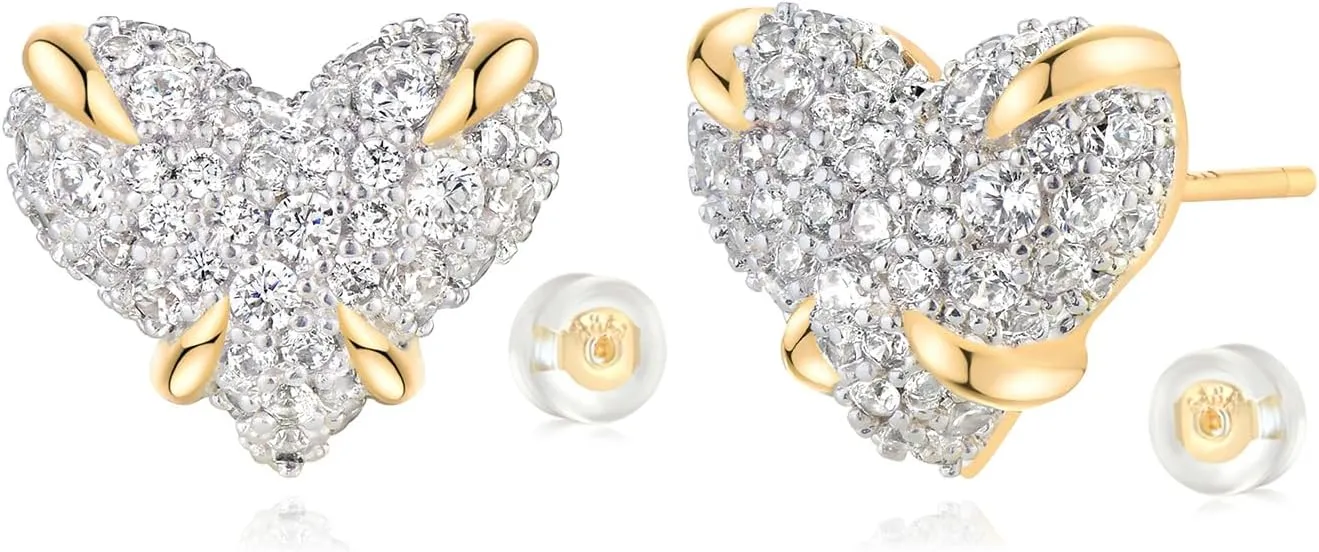 MYEARS Women Stud Earrings Gold Cluster Cubic Zirconia 14K Gold Plated Small Simple Hypoallergenic Everyday Jewelry