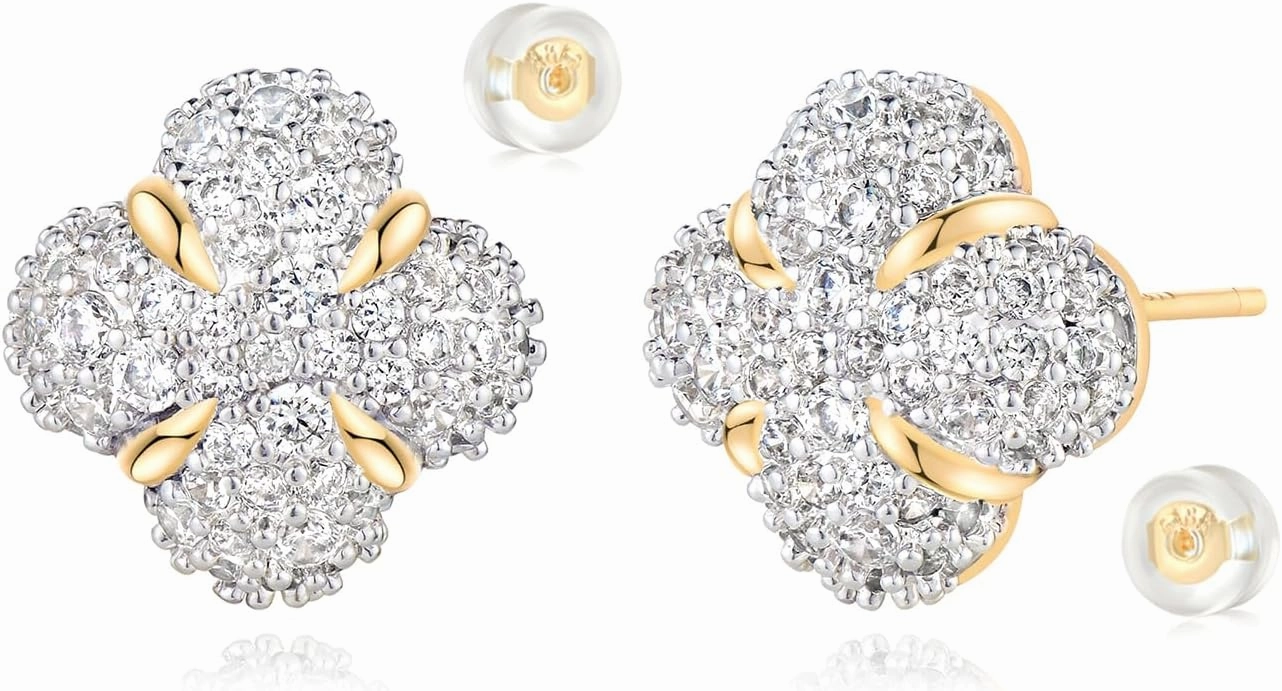 MYEARS Women Stud Earrings Gold Cluster Cubic Zirconia 14K Gold Plated Small Simple Hypoallergenic Everyday Jewelry