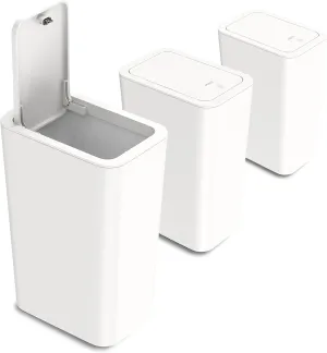 N. NETDOT 3 Pack 10L / 2.6 Gallon Small Trash Can with Lid, Bathroom Garbage Can with Pop-Up Lid, Waste Basket for Bathroom, Kitchen, Bedroom, Powder Room, Craft Room, Office, College (Off White)
