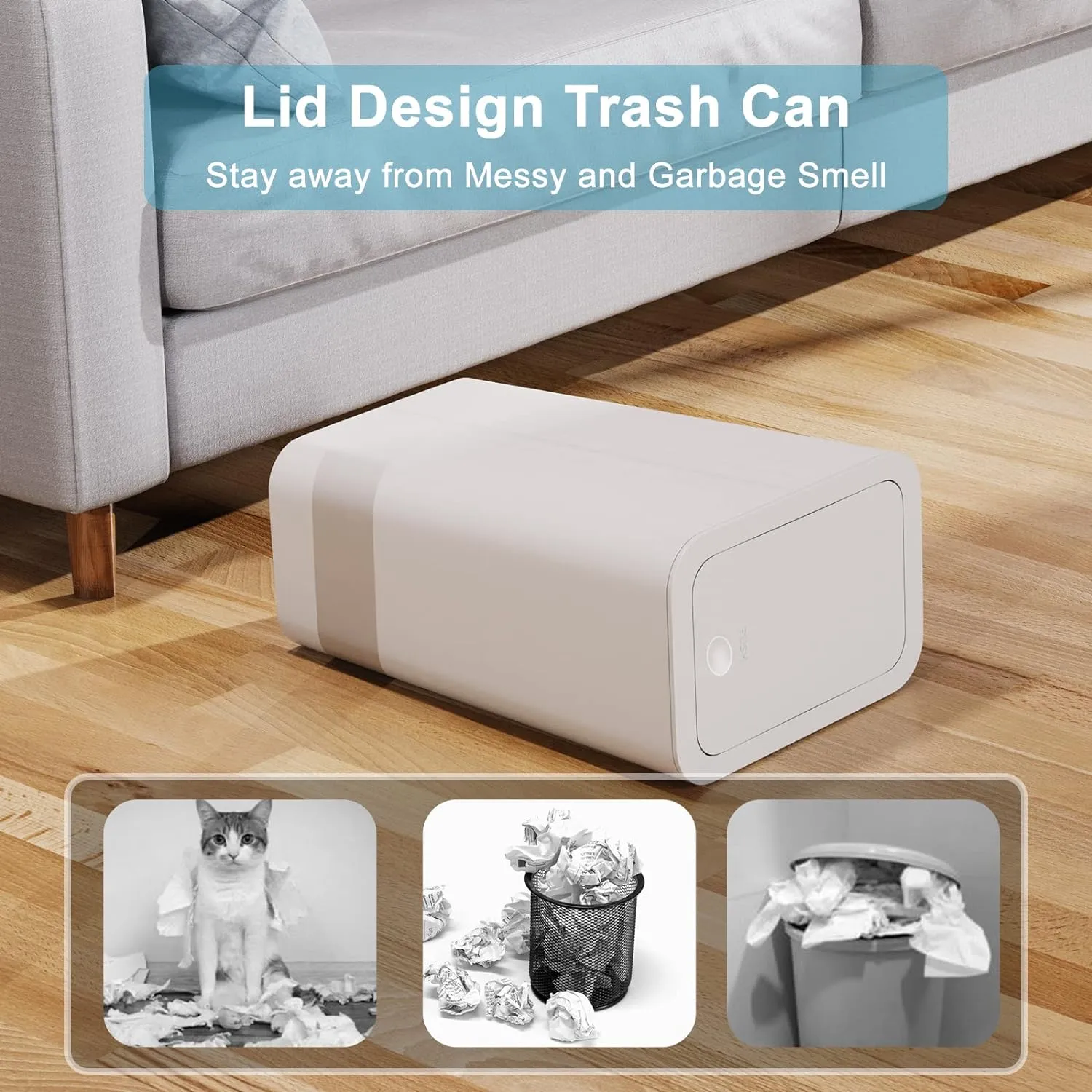 N. NETDOT 3 Pack 10L / 2.6 Gallon Small Trash Can with Lid, Bathroom Garbage Can with Pop-Up Lid, Waste Basket for Bathroom, Kitchen, Bedroom, Powder Room, Craft Room, Office, College (Off White)