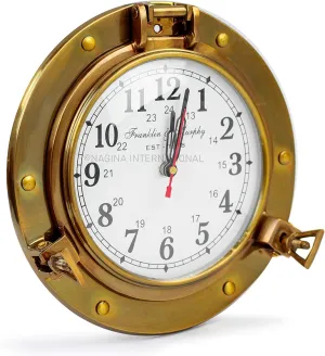 Nagina International 9" Antique Brass Premium Nautical Wall Decor Vintage Time's Clock | Pirate's Porthole Decorative Clock (Franklin & Murphy's Vintage Dial)