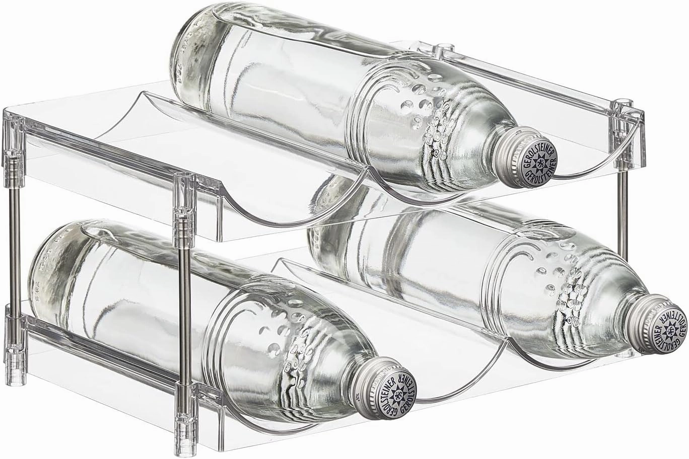 Nate Home by Nate Berkus 6-Bottle Water and Wine Bottle Organizer | Free Standing Plastic Holder for Fridge, Kitchen, Cabinet, Pantry Storage from mDesign - Clear/Polished Stainless Steel