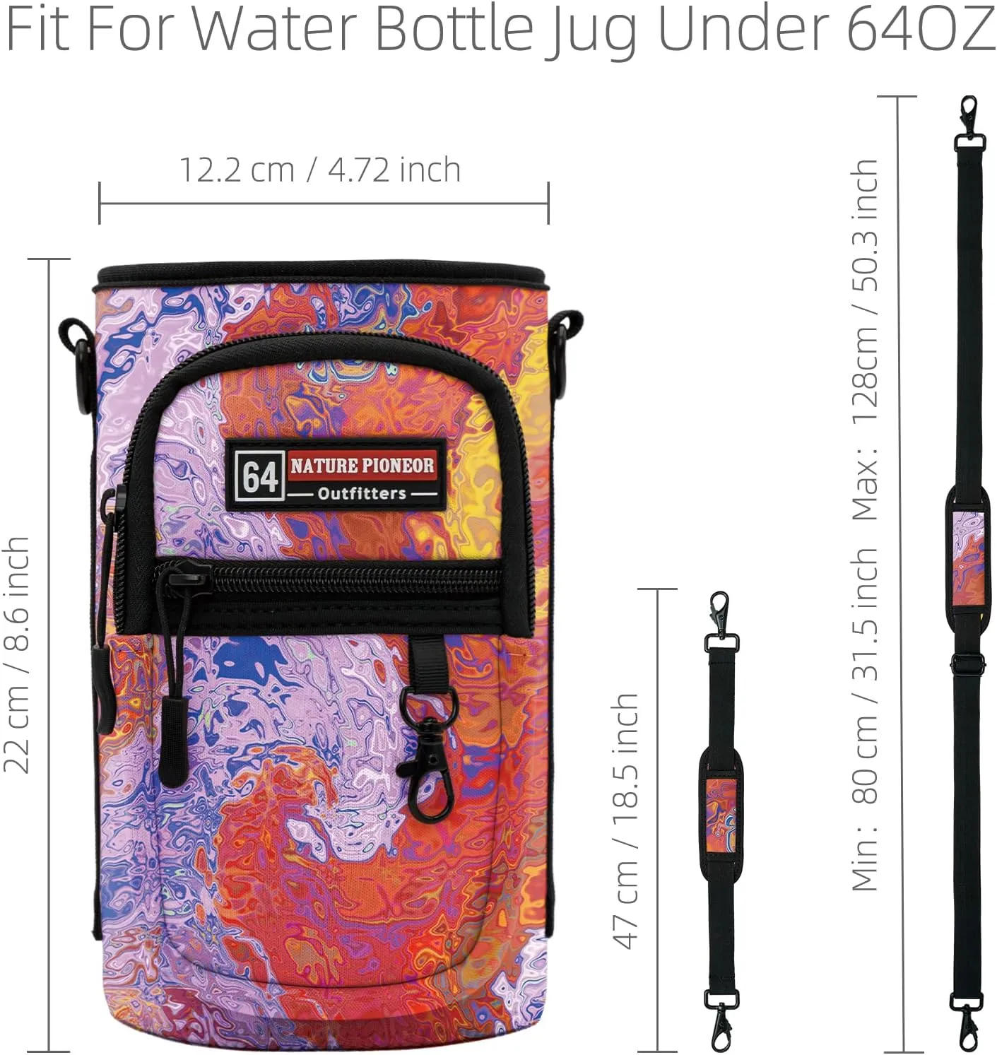 NATURE PIONEOR Water Bottle Holder with Strap,Water Bottle Carrier Bag Sling Sleeve with Adjustable Shoulder Strap & Handle and Large Phone Pocket for Walking,Hiking,Travelling for 25oz/32oz/40oz/64oz