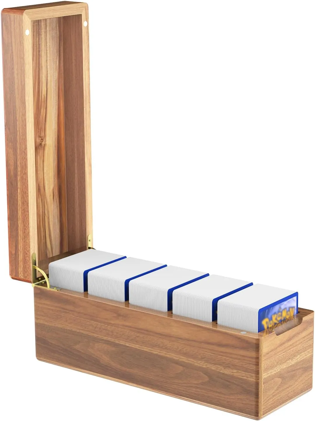 Neando Card Storage Box for PTCG Trading Cards, Magic MTG Cards Organizer with 5 Compartments, fits for 600  Single Sleeved Cards, Acacia Wood, 3.5’’W x 10’’D x 4.1’’H