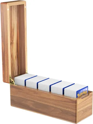 Neando Card Storage Box for PTCG Trading Cards, Magic MTG Cards Organizer with 5 Compartments, fits for 600  Single Sleeved Cards, Acacia Wood, 3.5’’W x 10’’D x 4.1’’H