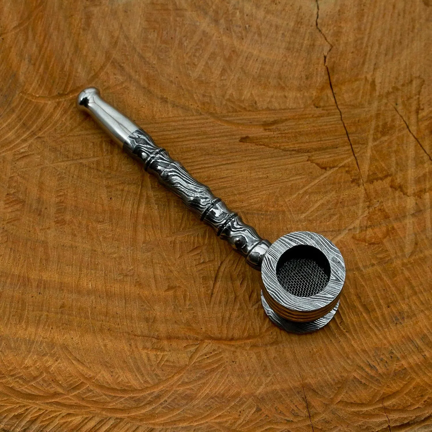 Nesmo - 042 Handmade Damascus Steel Pipe Functional Artisan, Piece Of Art, Collectible, Gift For Him