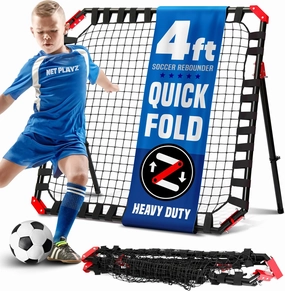 Net Playz Easy Playz Portable Soccer Rebounder, 4 Ft x 4 Ft, Easy Set Up, Sturdy Metal Tube, with Quick Folding Design, No Assembly Needed! Multi Angle Adjustment, Carry Bag Included
